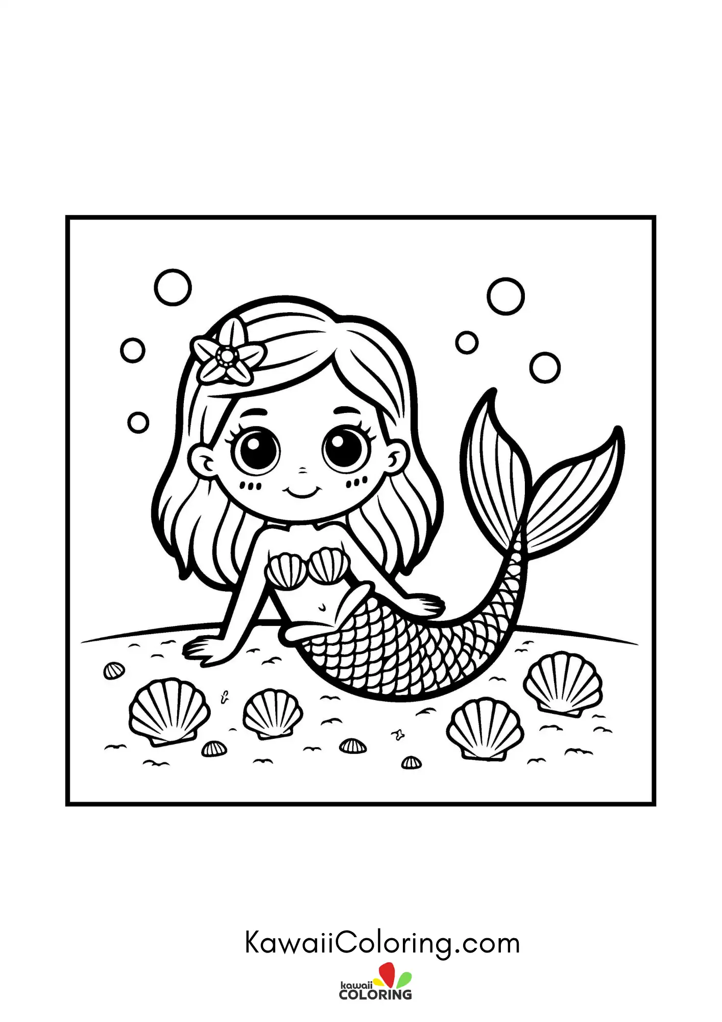 Cute mermaid with flowing hair