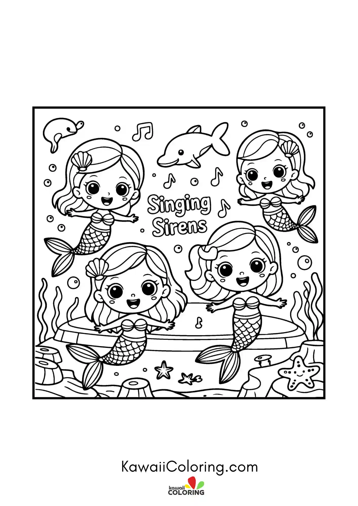 Cute mermaid with flowing hair