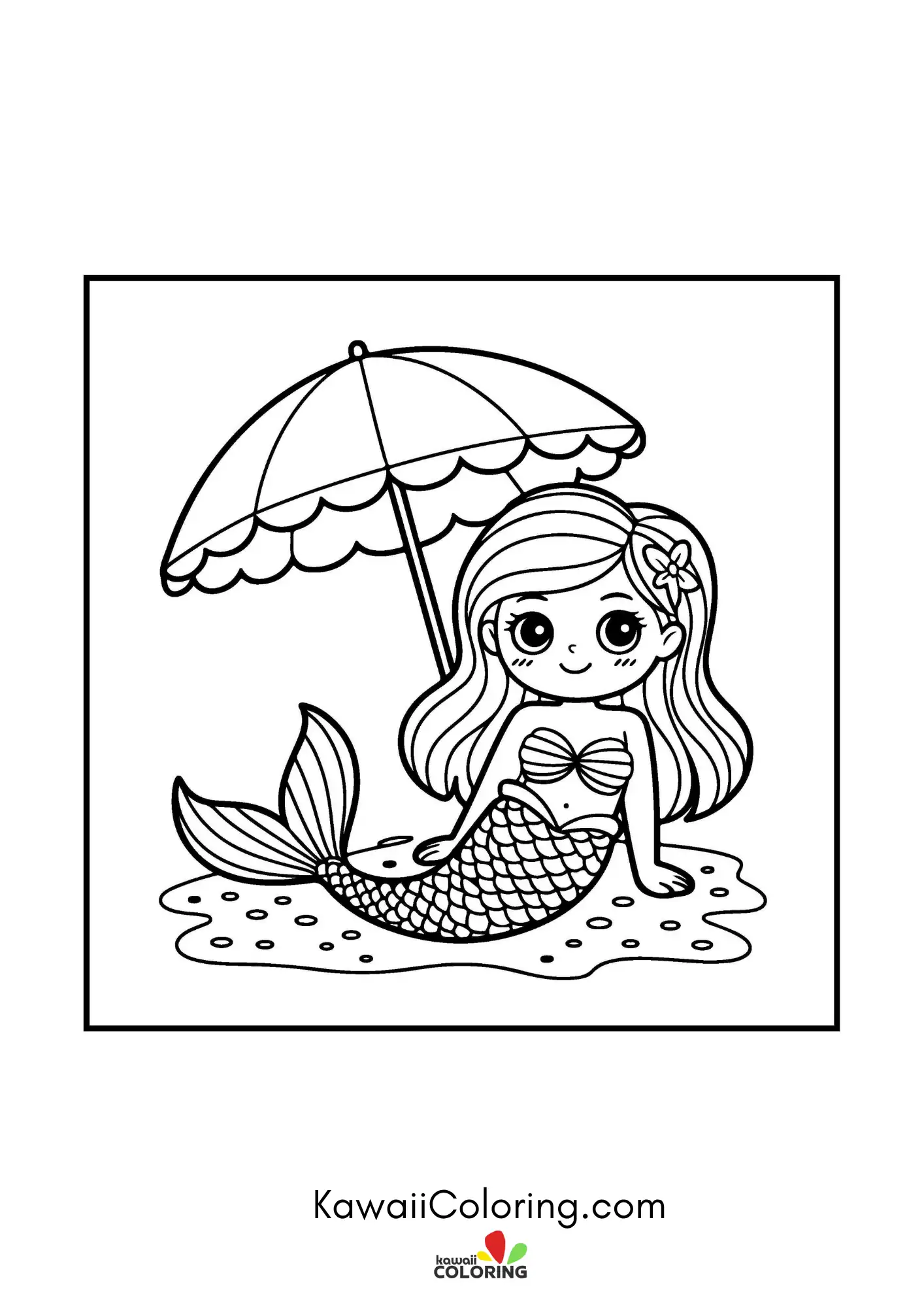 Kawaii mermaid underwater with bubbles