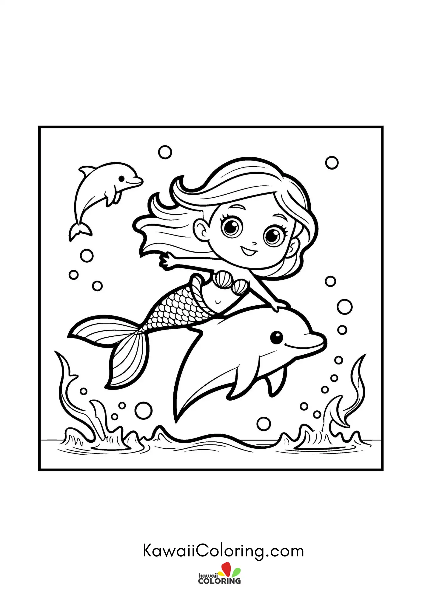 Cute mermaid with flowing hair