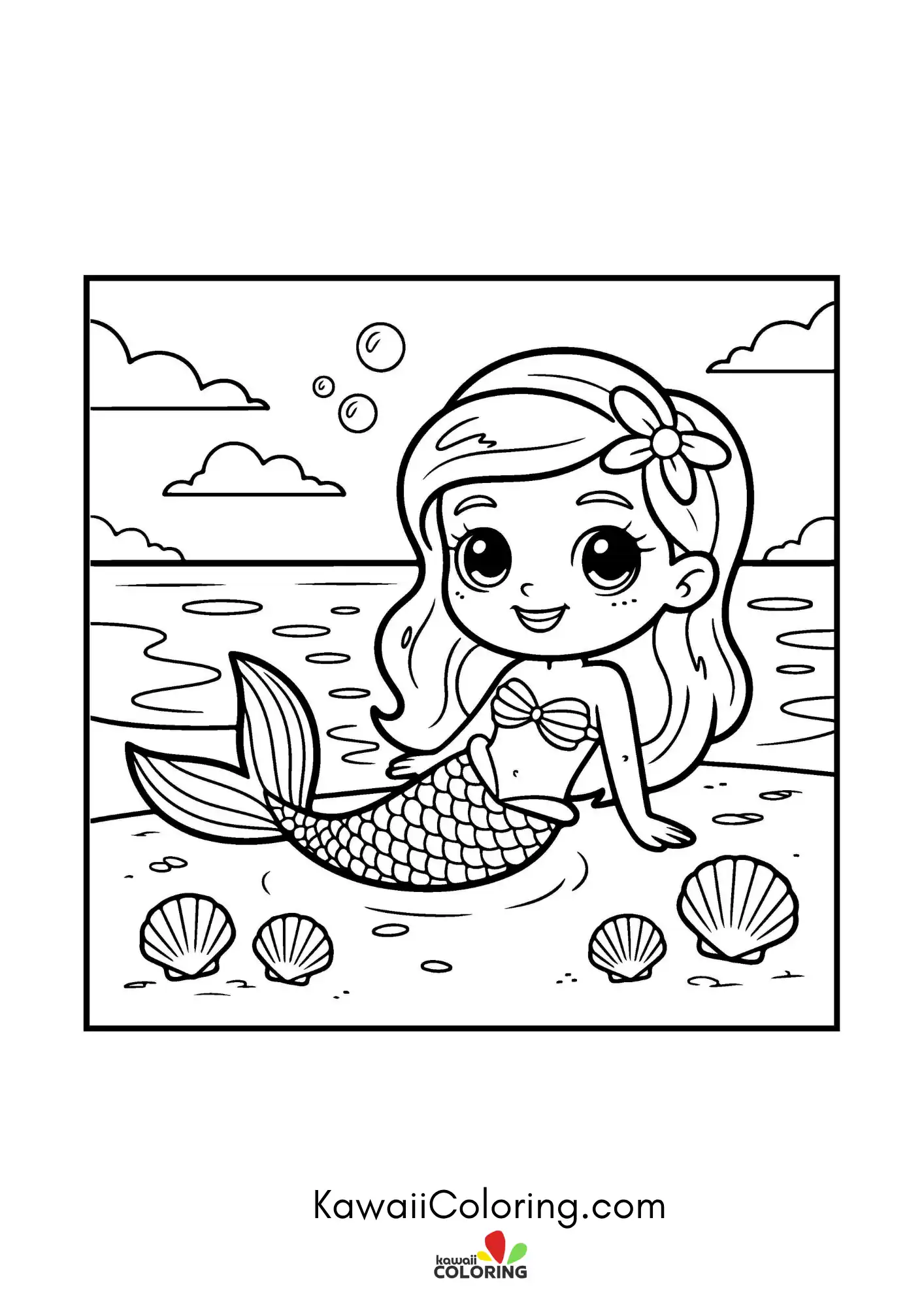 Cute mermaid with flowing hair