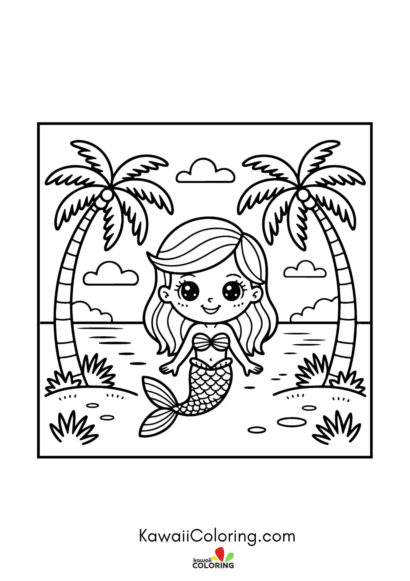 Smiling mermaid in a sea scene