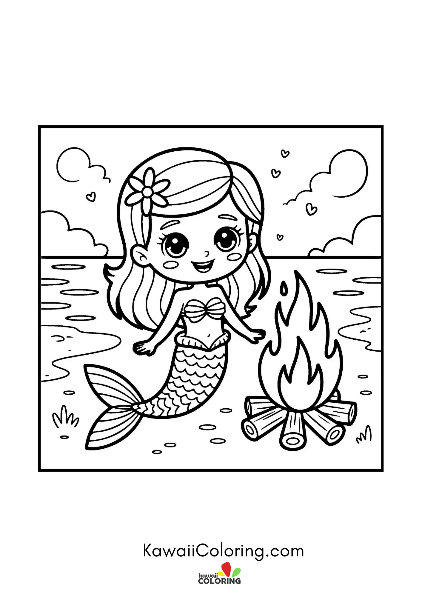 Mermaid with seashells and ocean plants