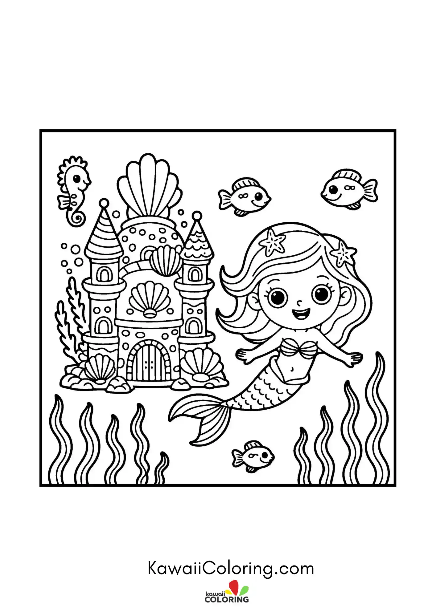 Cute mermaid with flowing hair