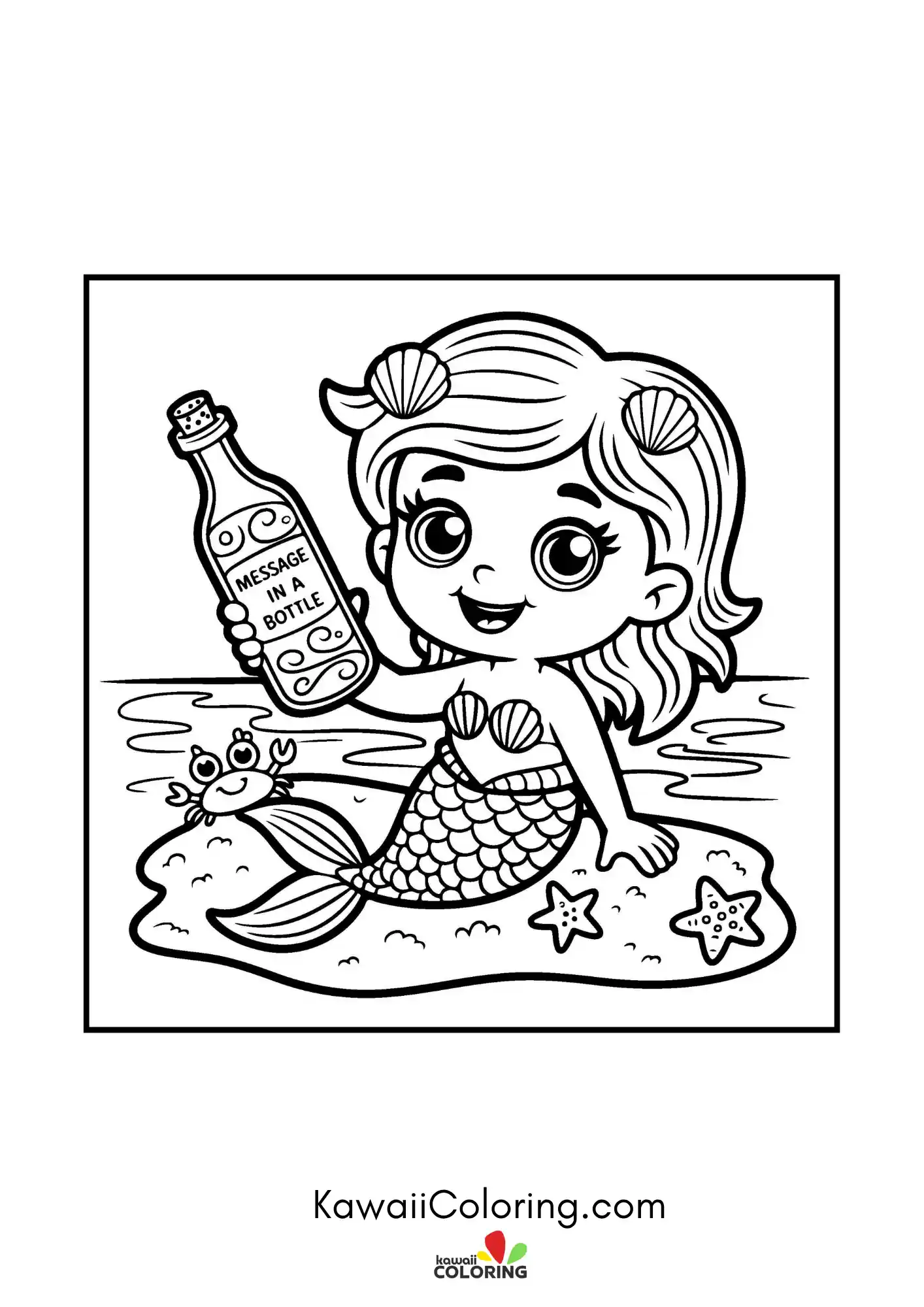 Kawaii mermaid underwater with bubbles