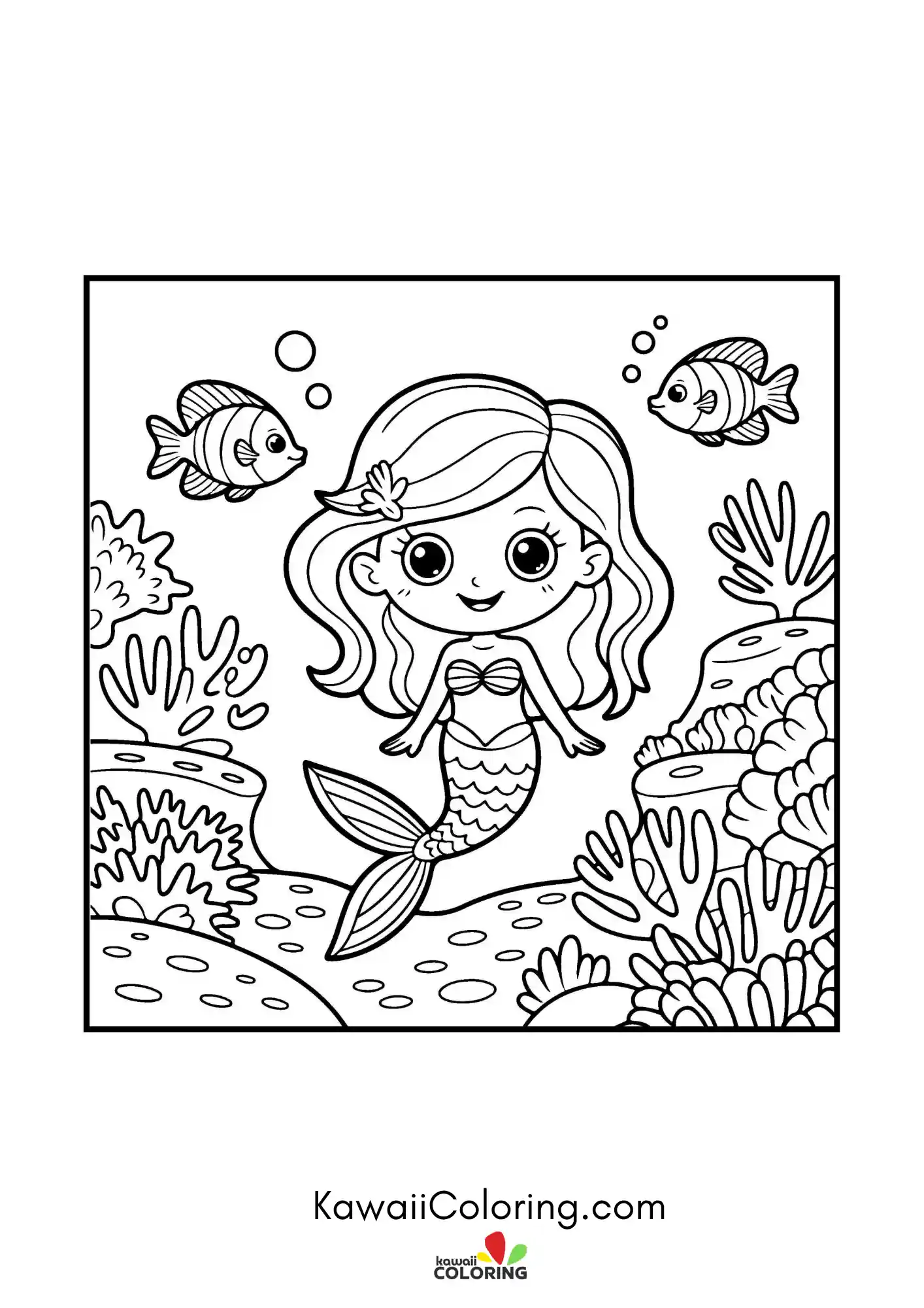 Mermaid with seashells and ocean plants