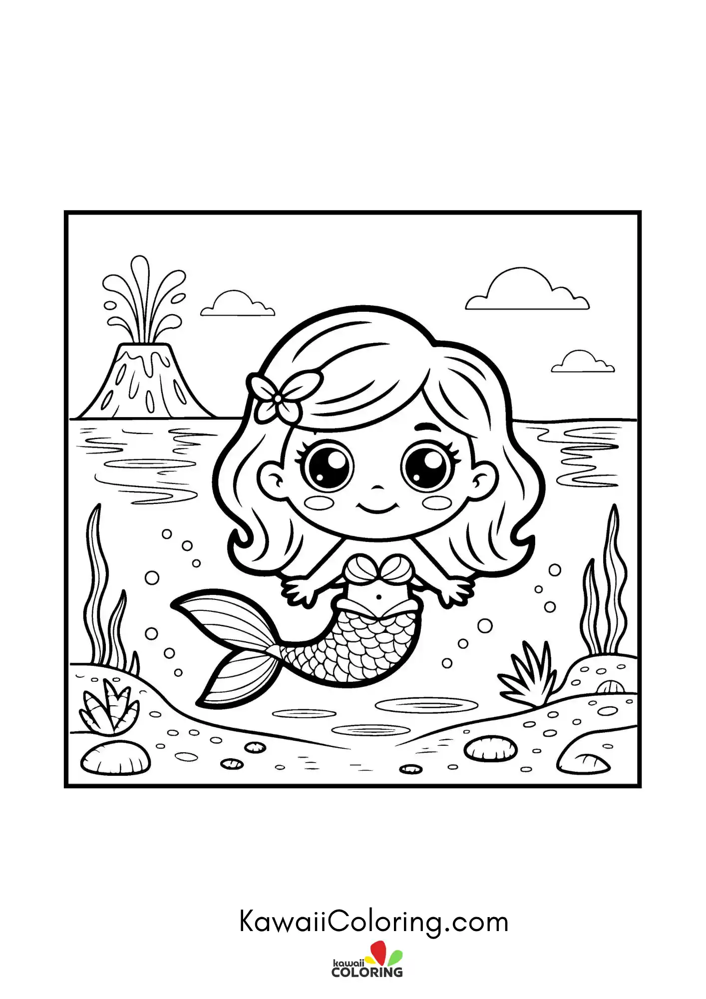 Smiling mermaid in a sea scene