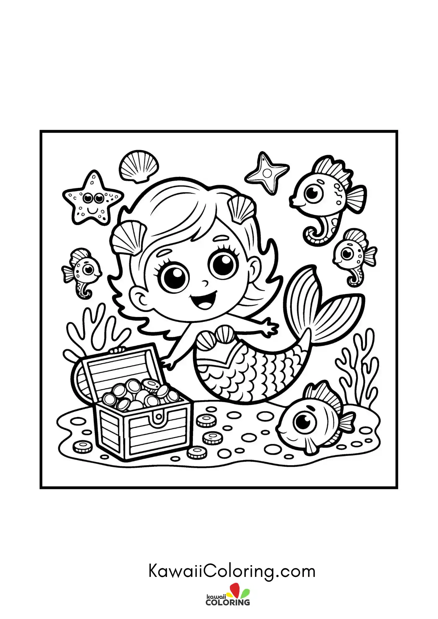 Cute mermaid with flowing hair