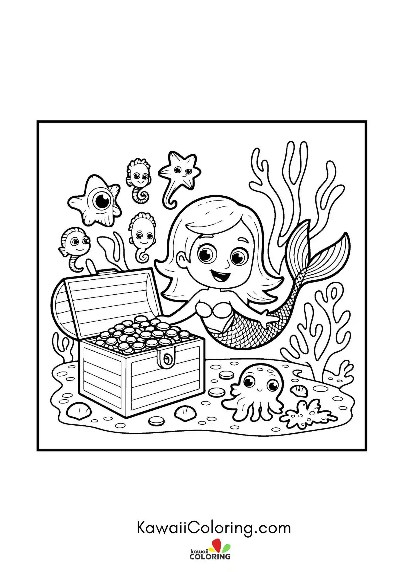 Mermaid with seashells and ocean plants