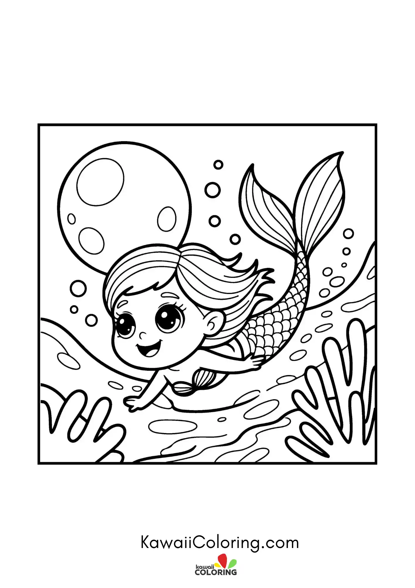 Cute mermaid with flowing hair