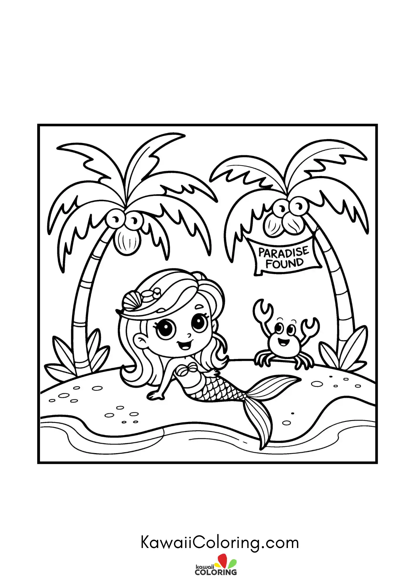 Mermaid with seashells and ocean plants