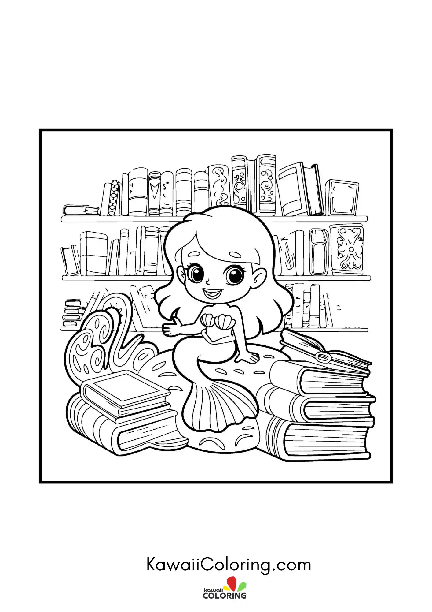 Cute mermaid with flowing hair
