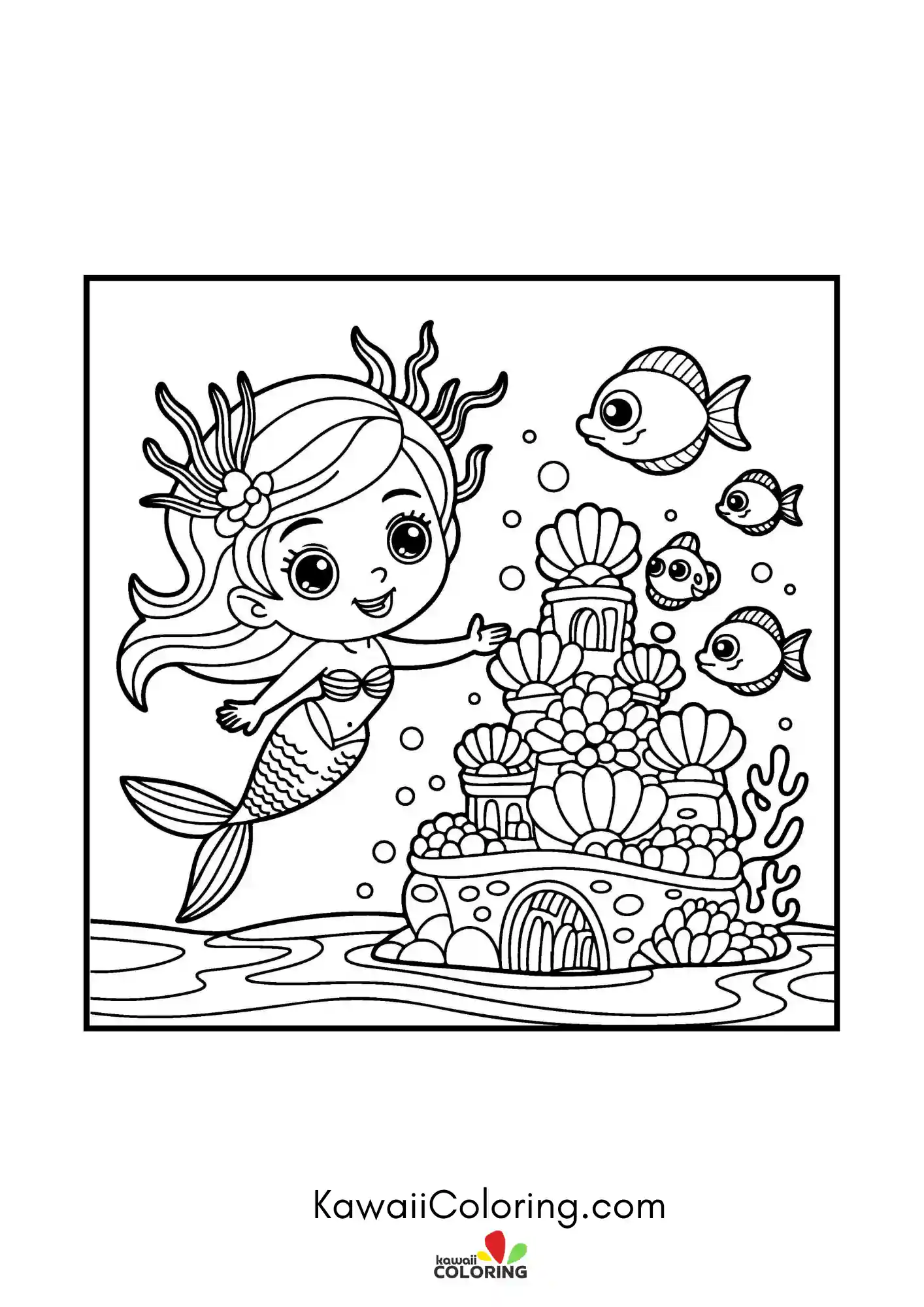 Cute mermaid with flowing hair