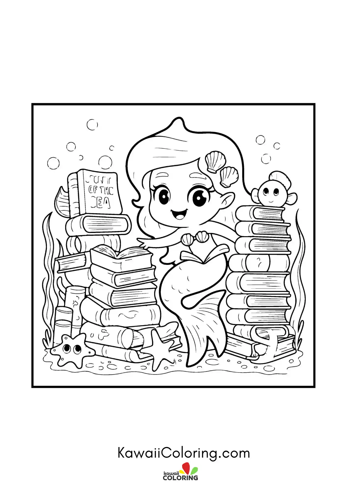 Mermaid with seashells and ocean plants