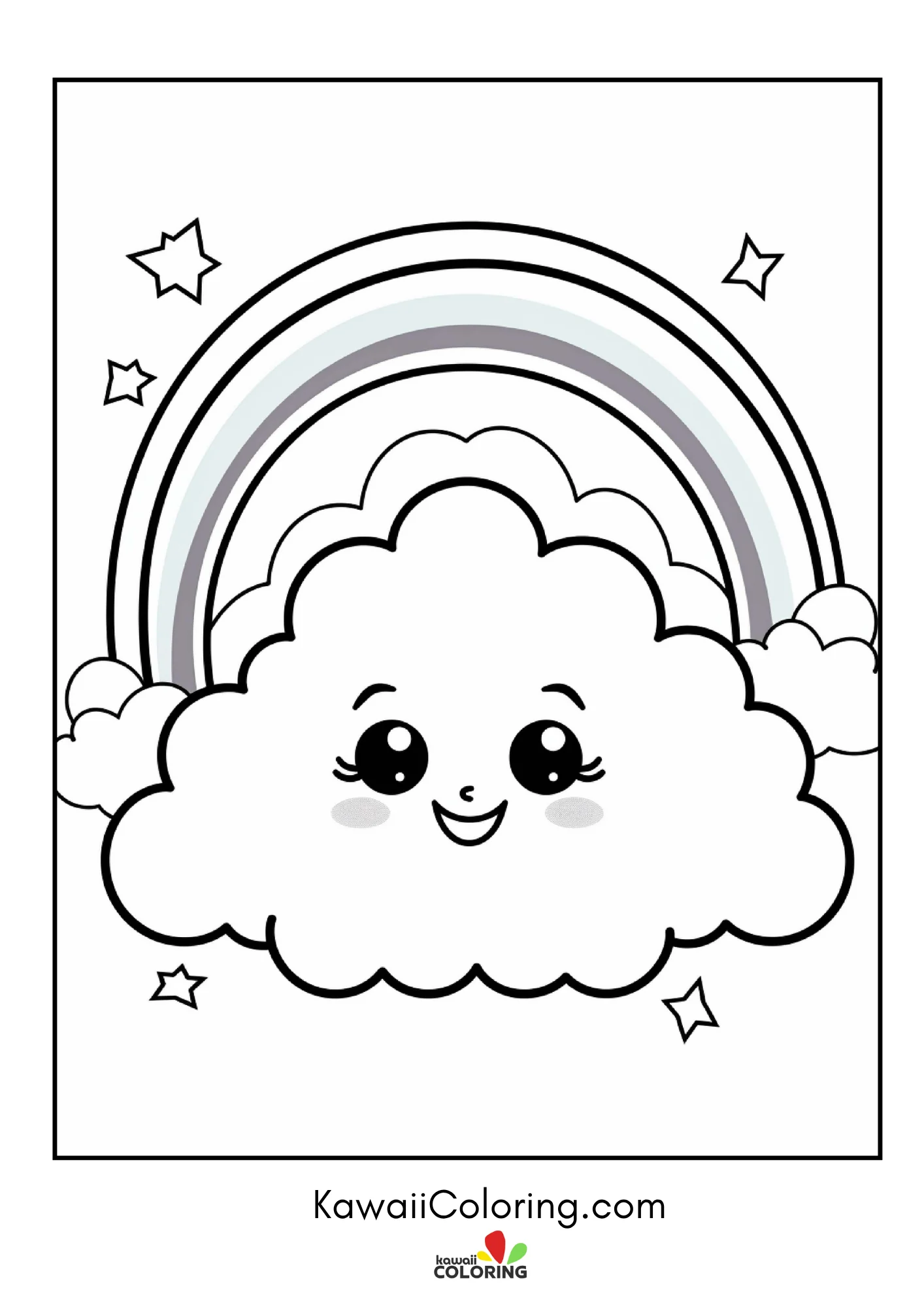 Cute rainbow with clouds and stars