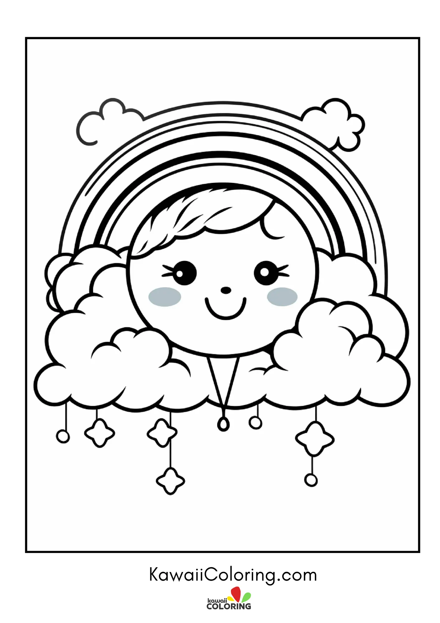 Cute rainbow with clouds and stars