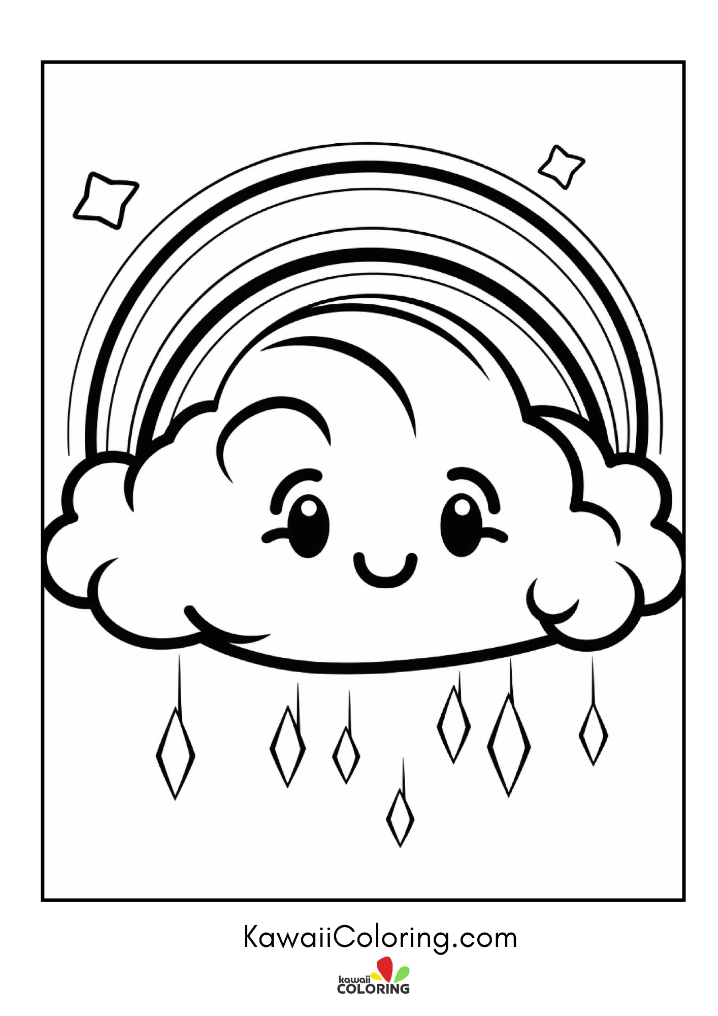 Kawaii rainbow scene with hearts