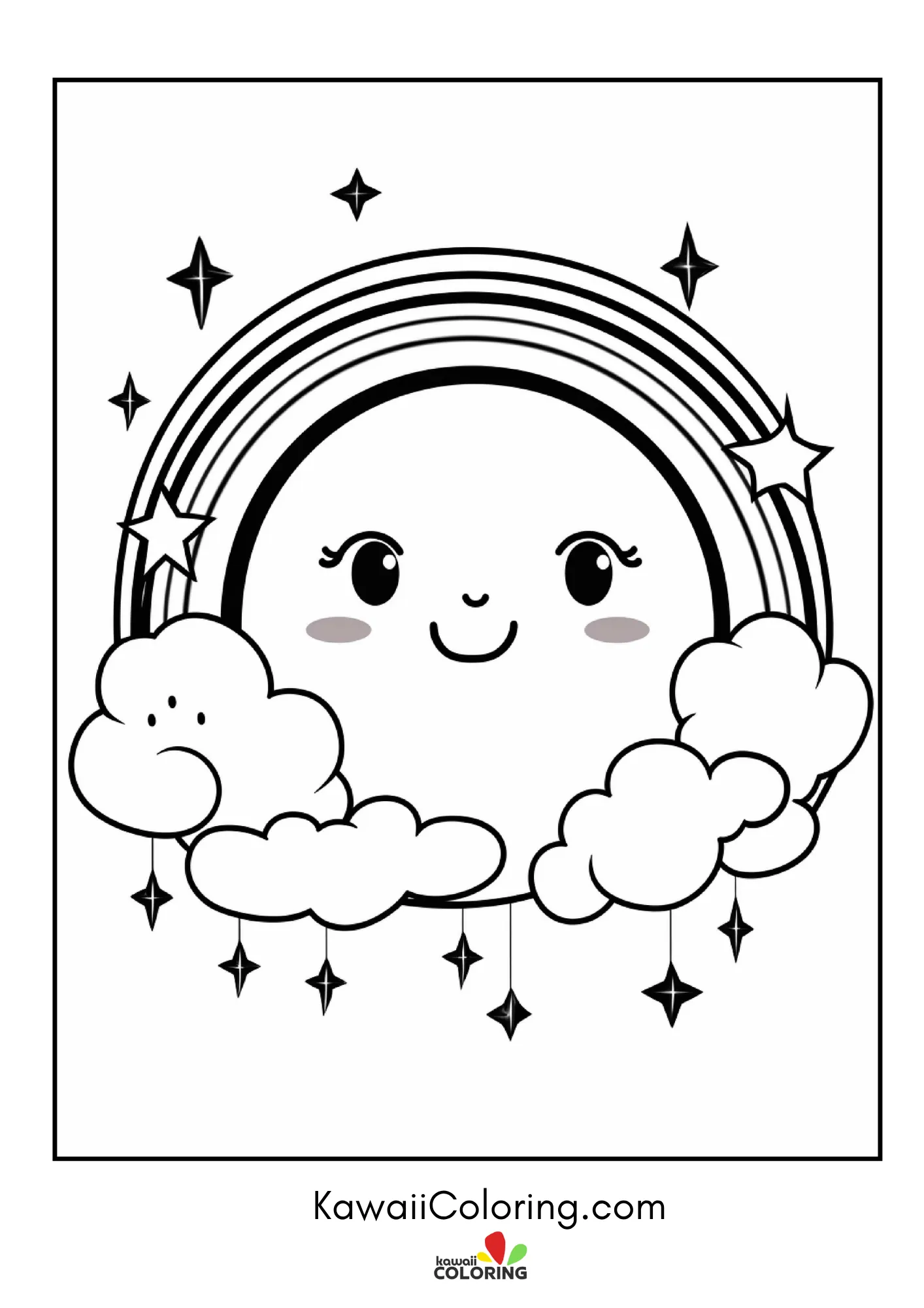 Cute rainbow with clouds and stars