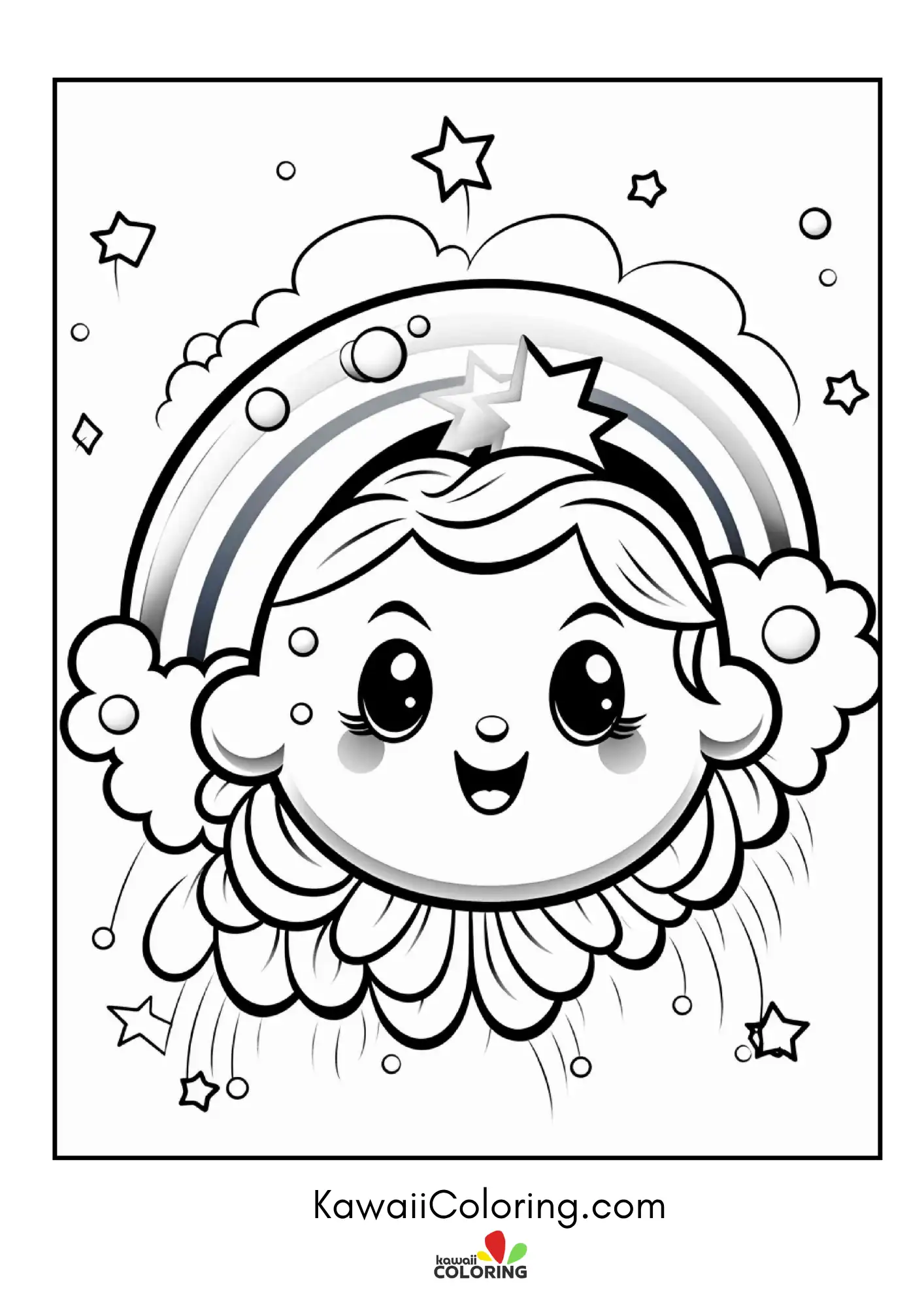 Kawaii rainbow scene with hearts