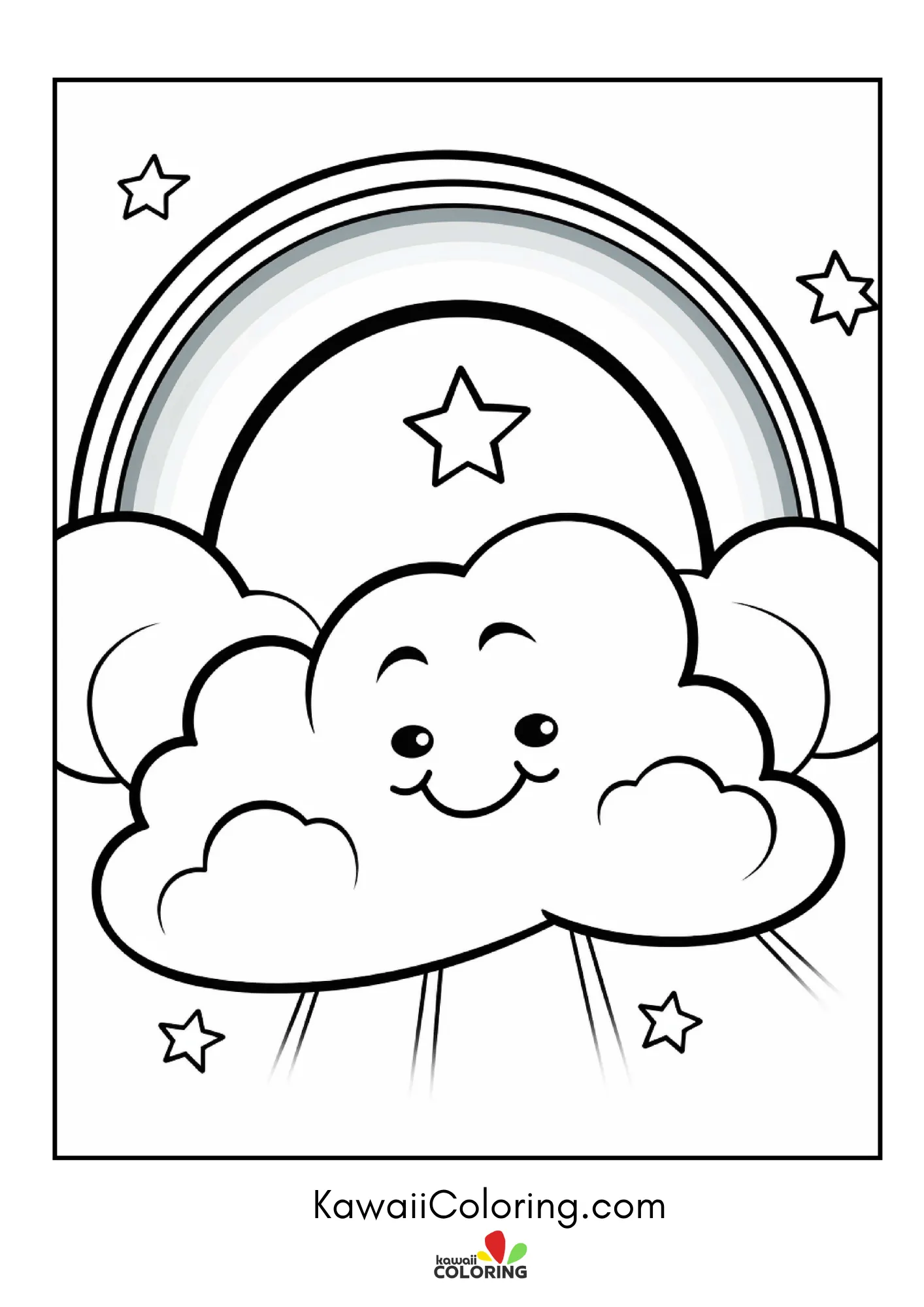 Kawaii rainbow scene with hearts