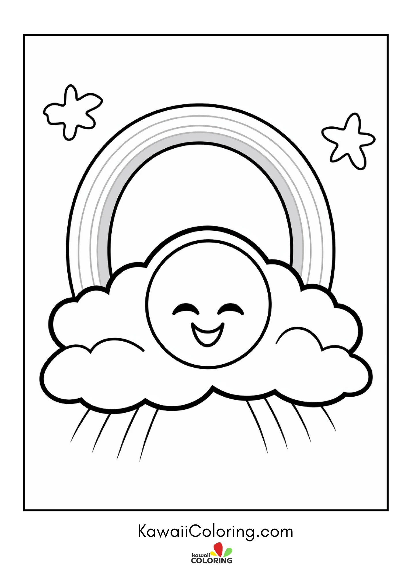 Cute rainbow with clouds and stars