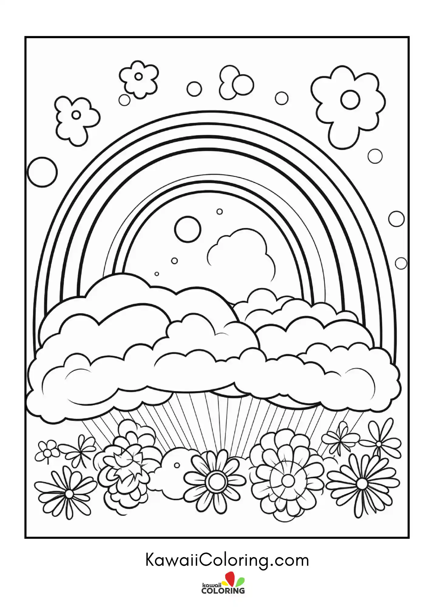 Cute rainbow with clouds and stars