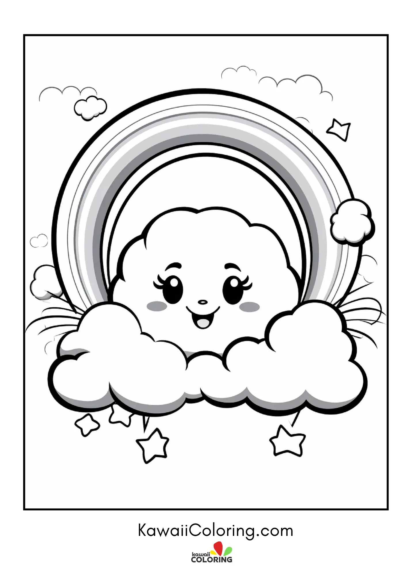 Smiling rainbow above simple clouds