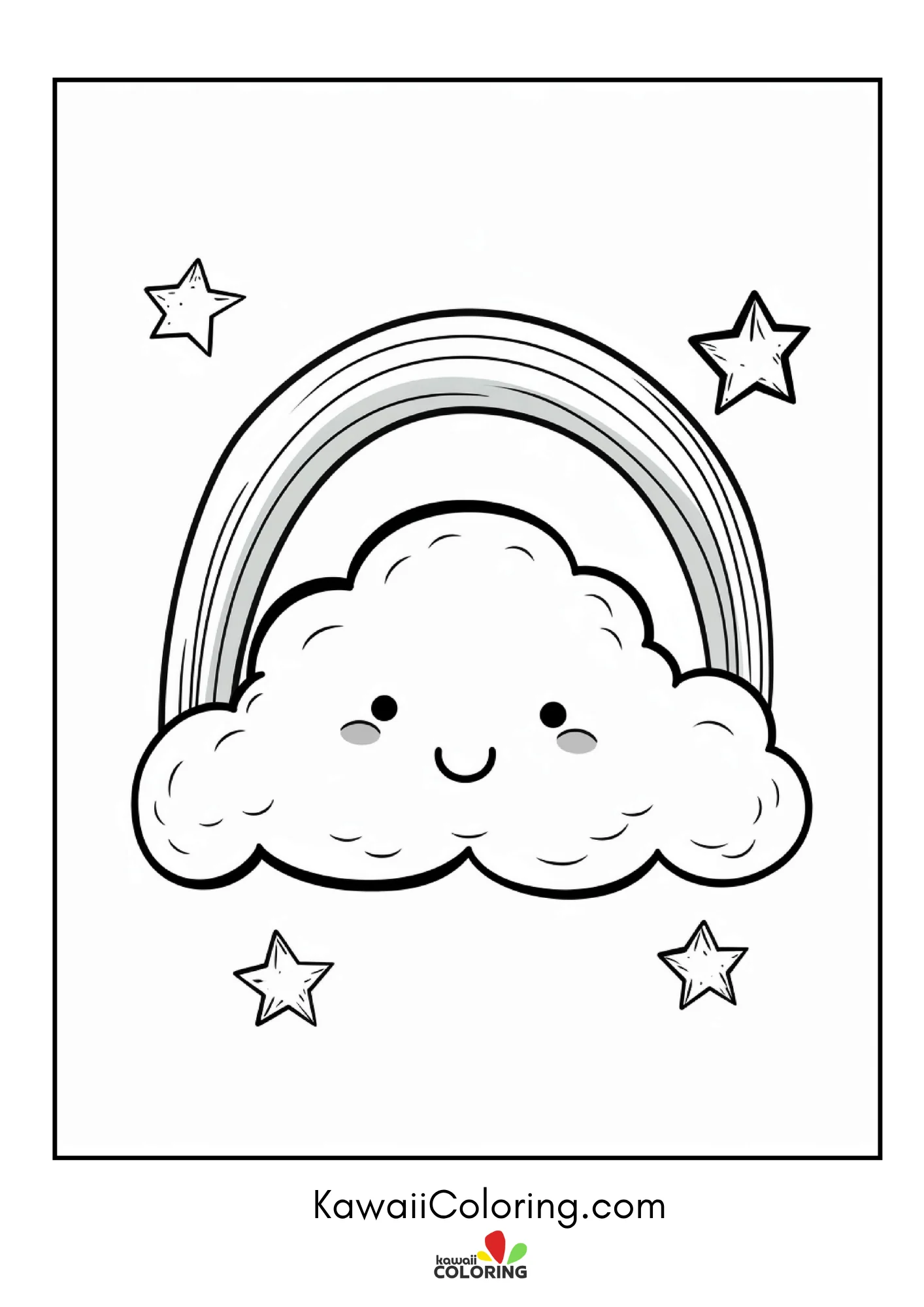 Cute rainbow with clouds and stars