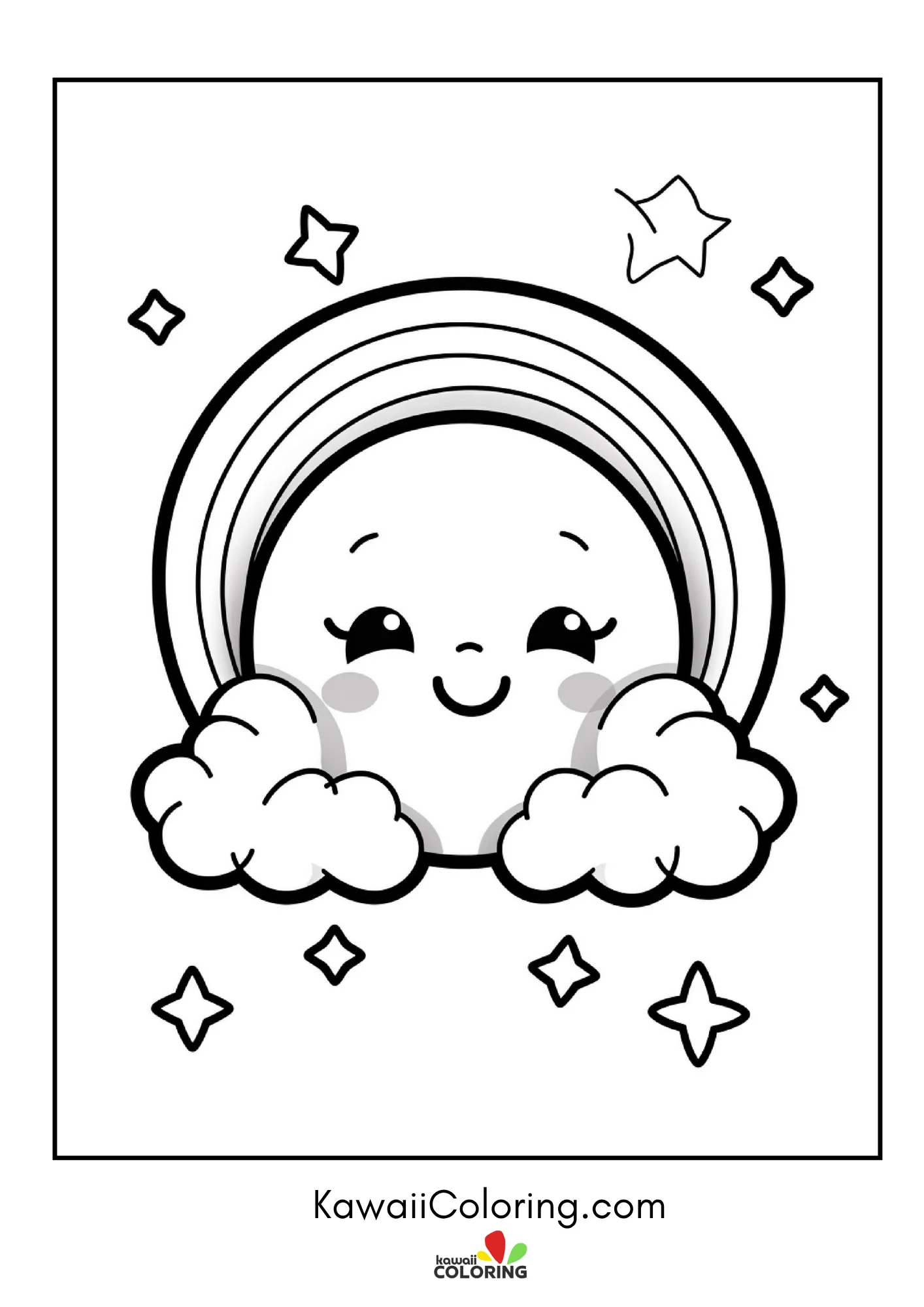 Kawaii rainbow scene with hearts