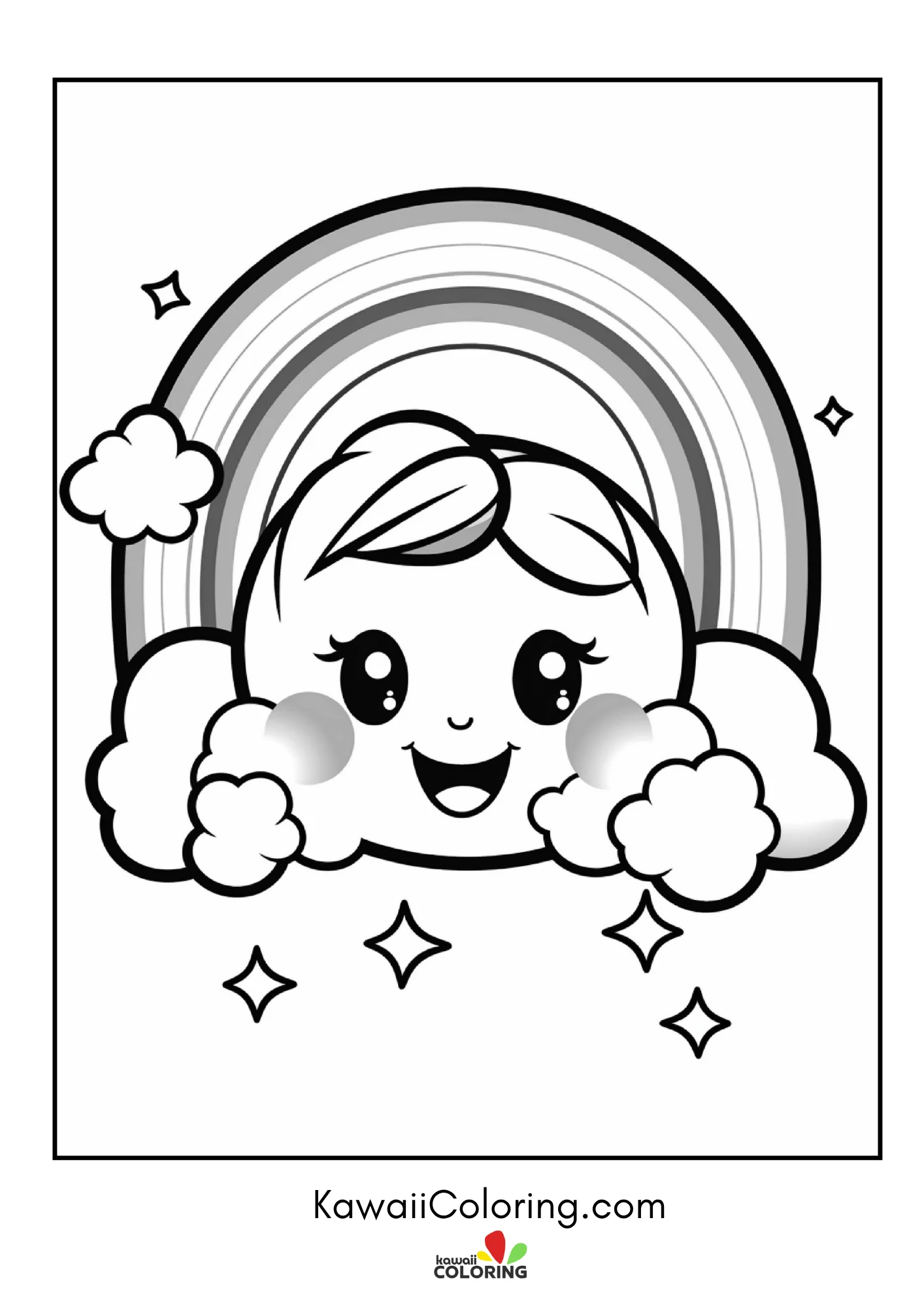 Kawaii rainbow scene with hearts