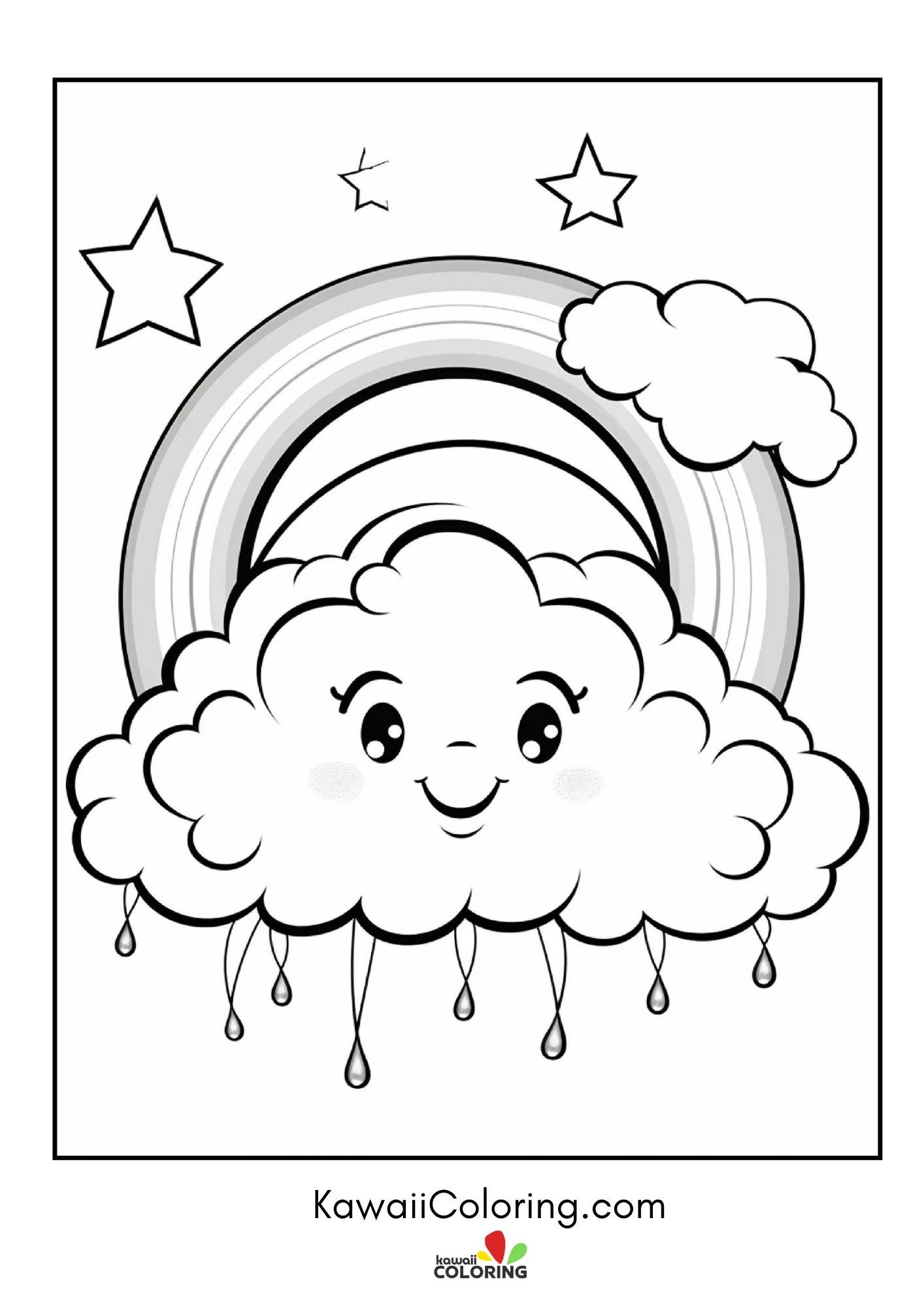 Kawaii rainbow scene with hearts