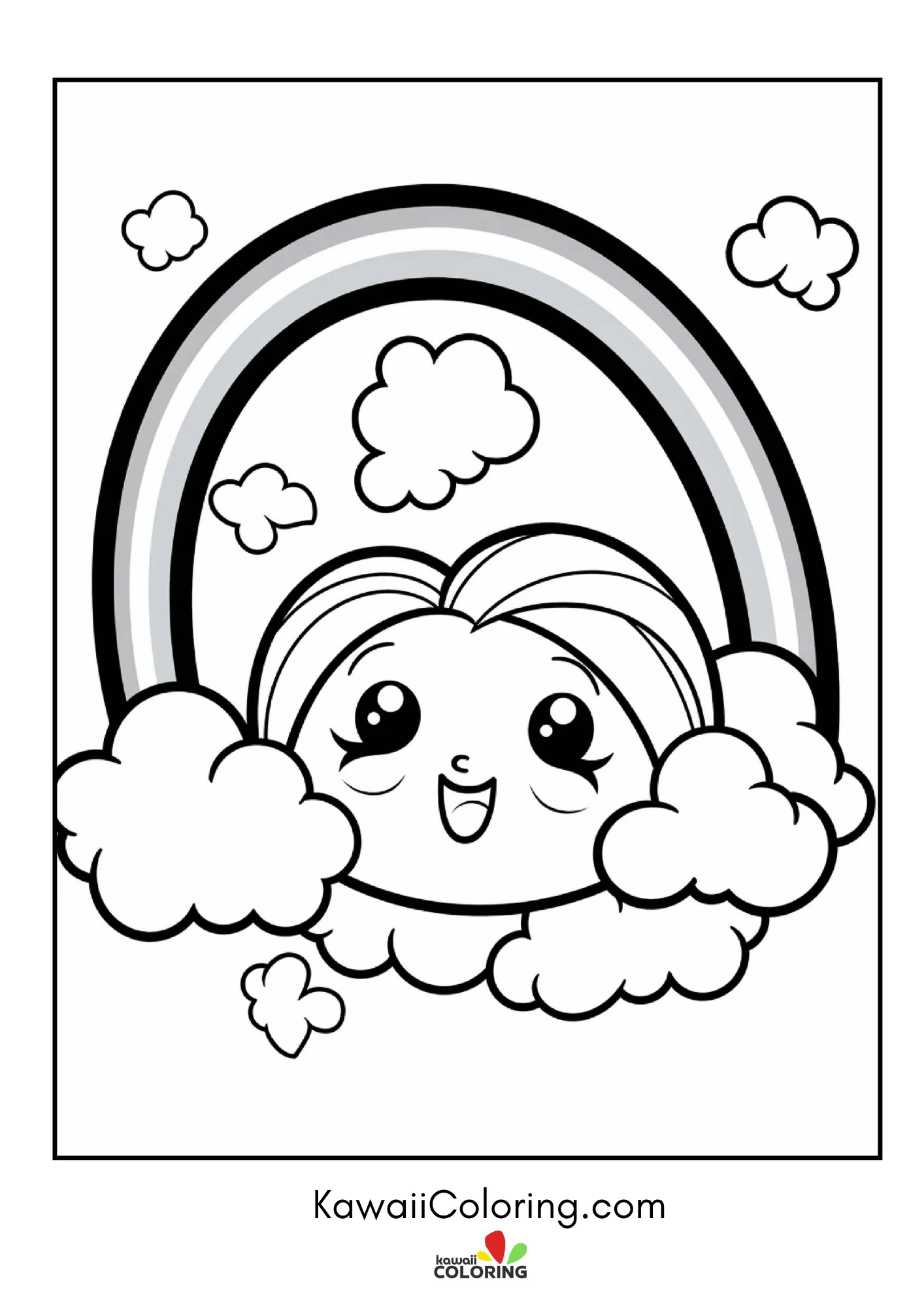 Kawaii rainbow scene with hearts