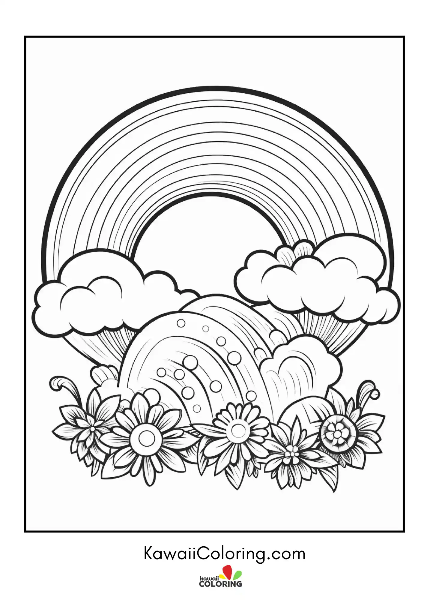 Rainbow with flowers and cheerful details