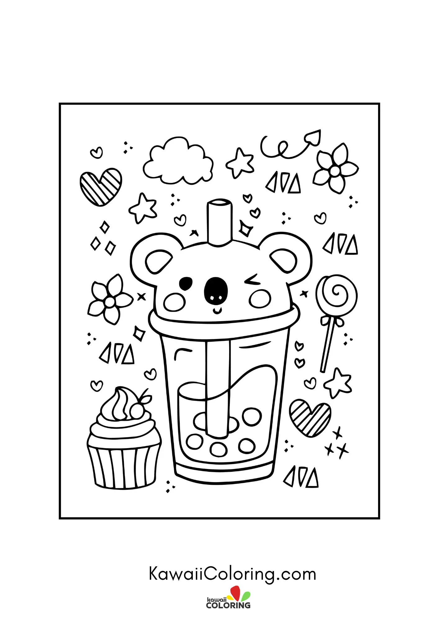 Cute bubble tea coloring page