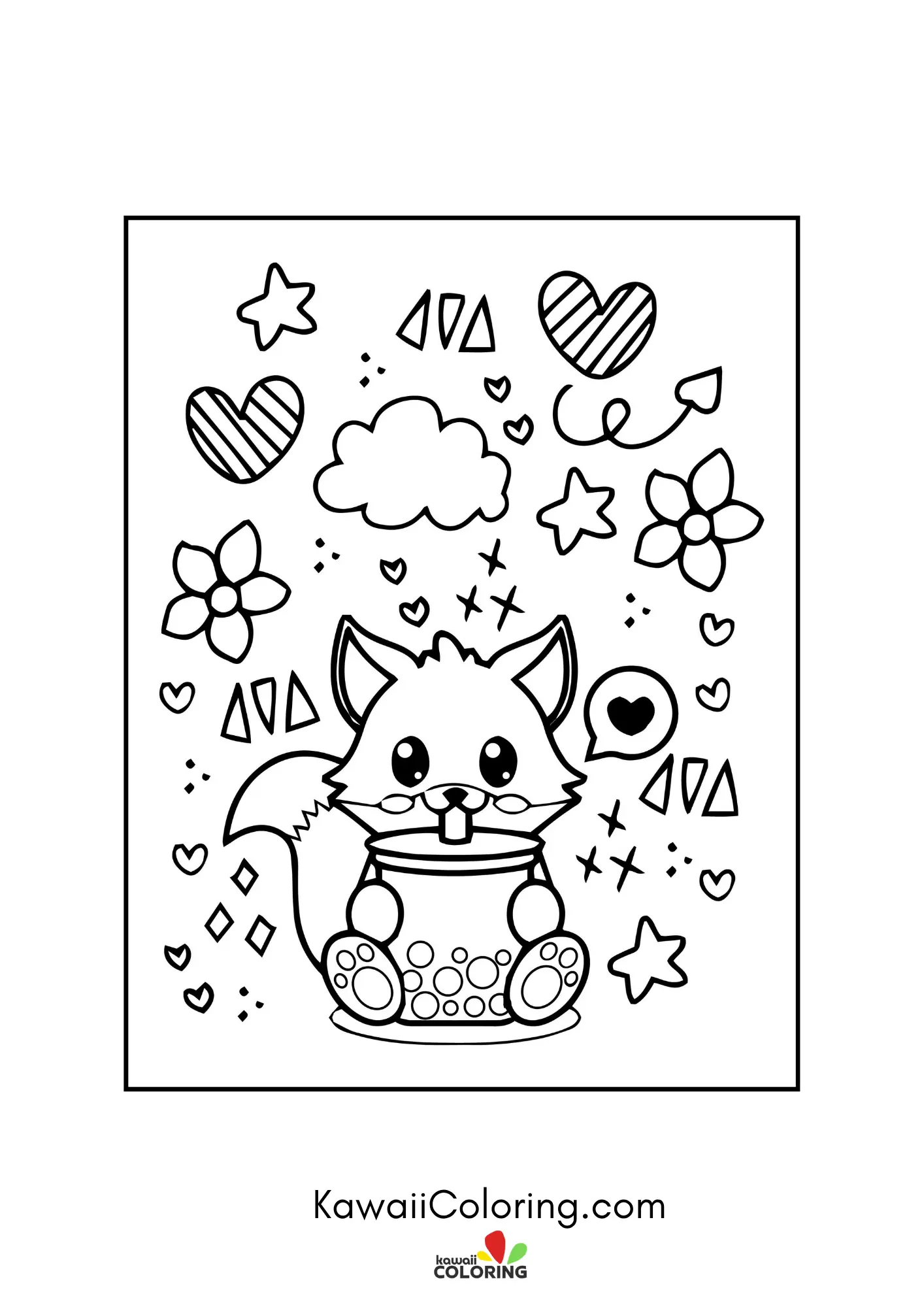 Cute bubble tea coloring page