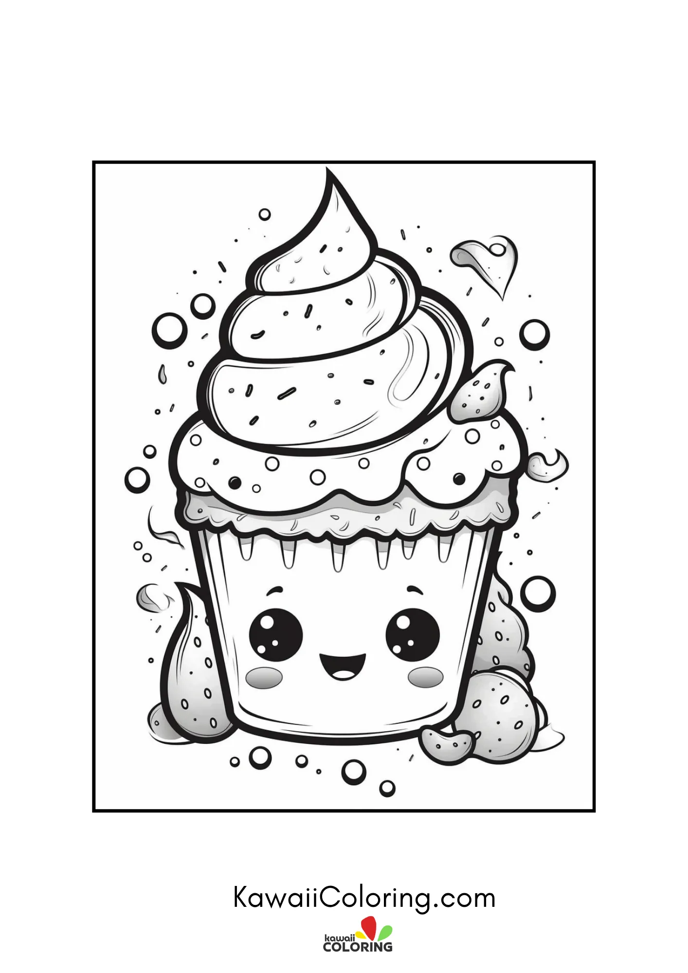 Smiling cupcake dessert coloring page