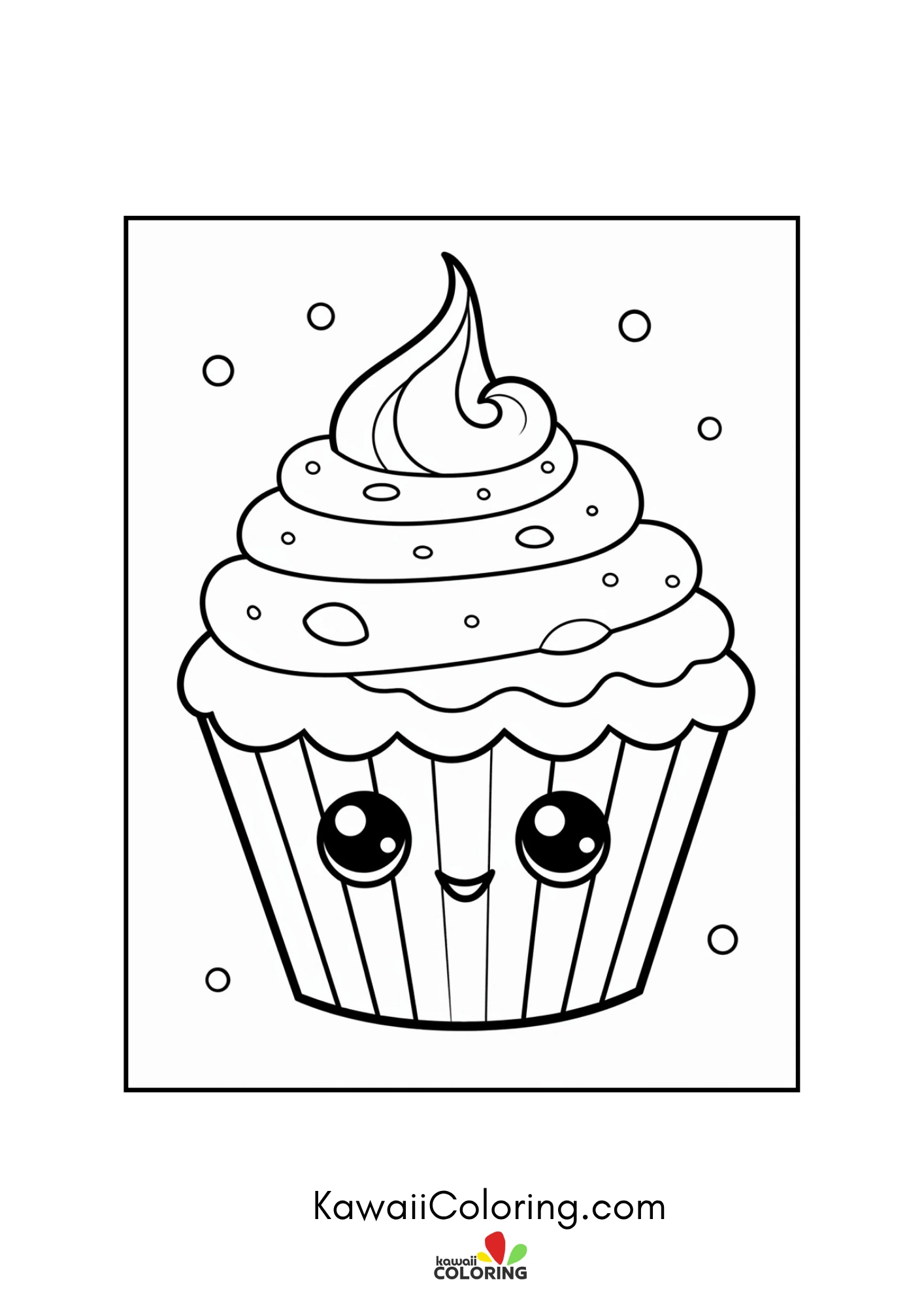 Smiling cupcake dessert coloring page