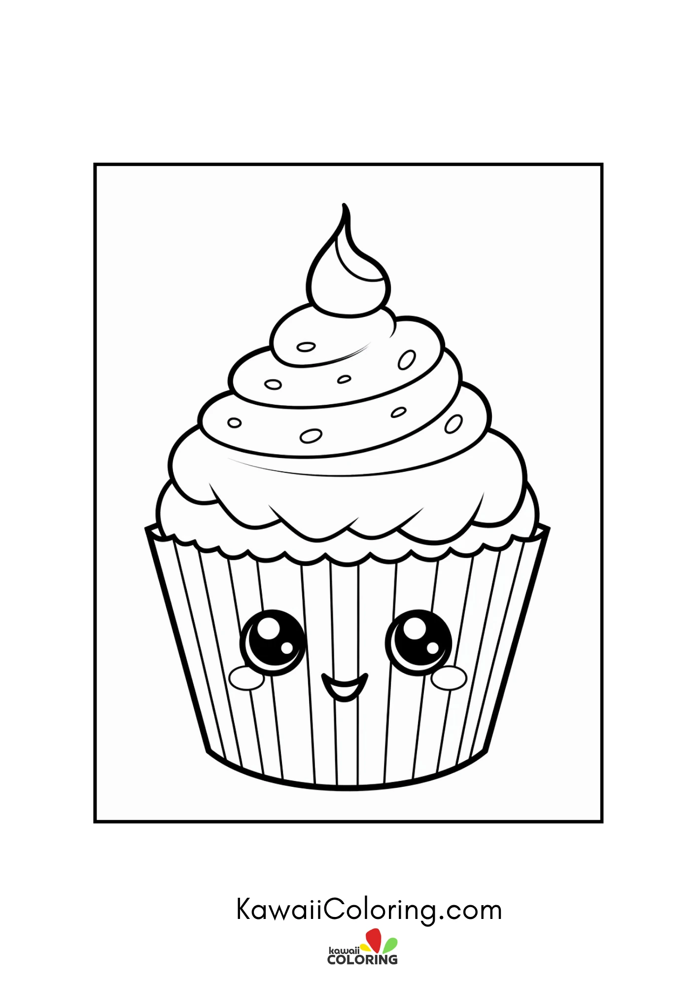Smiling cupcake dessert coloring page
