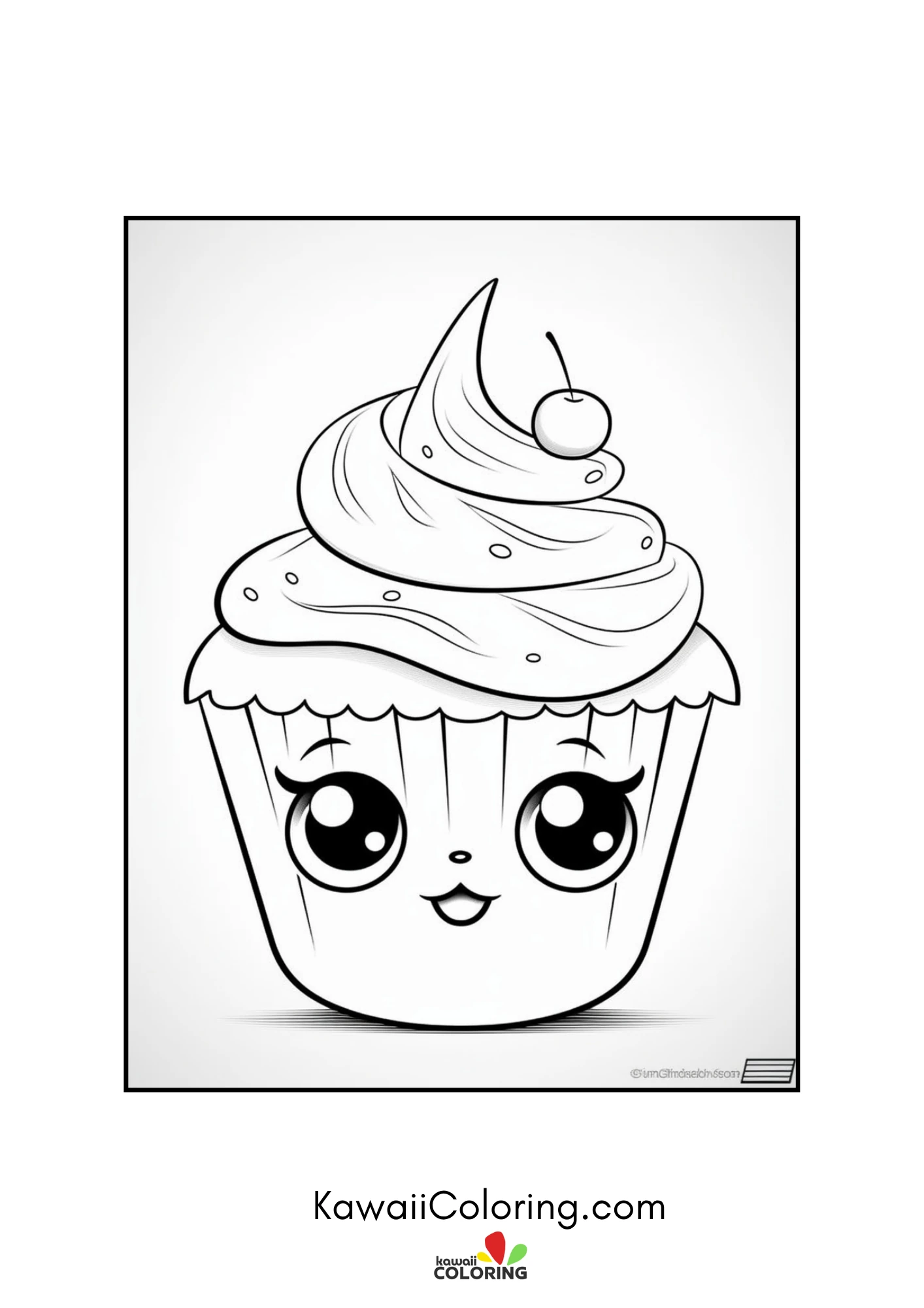 Smiling cupcake dessert coloring page
