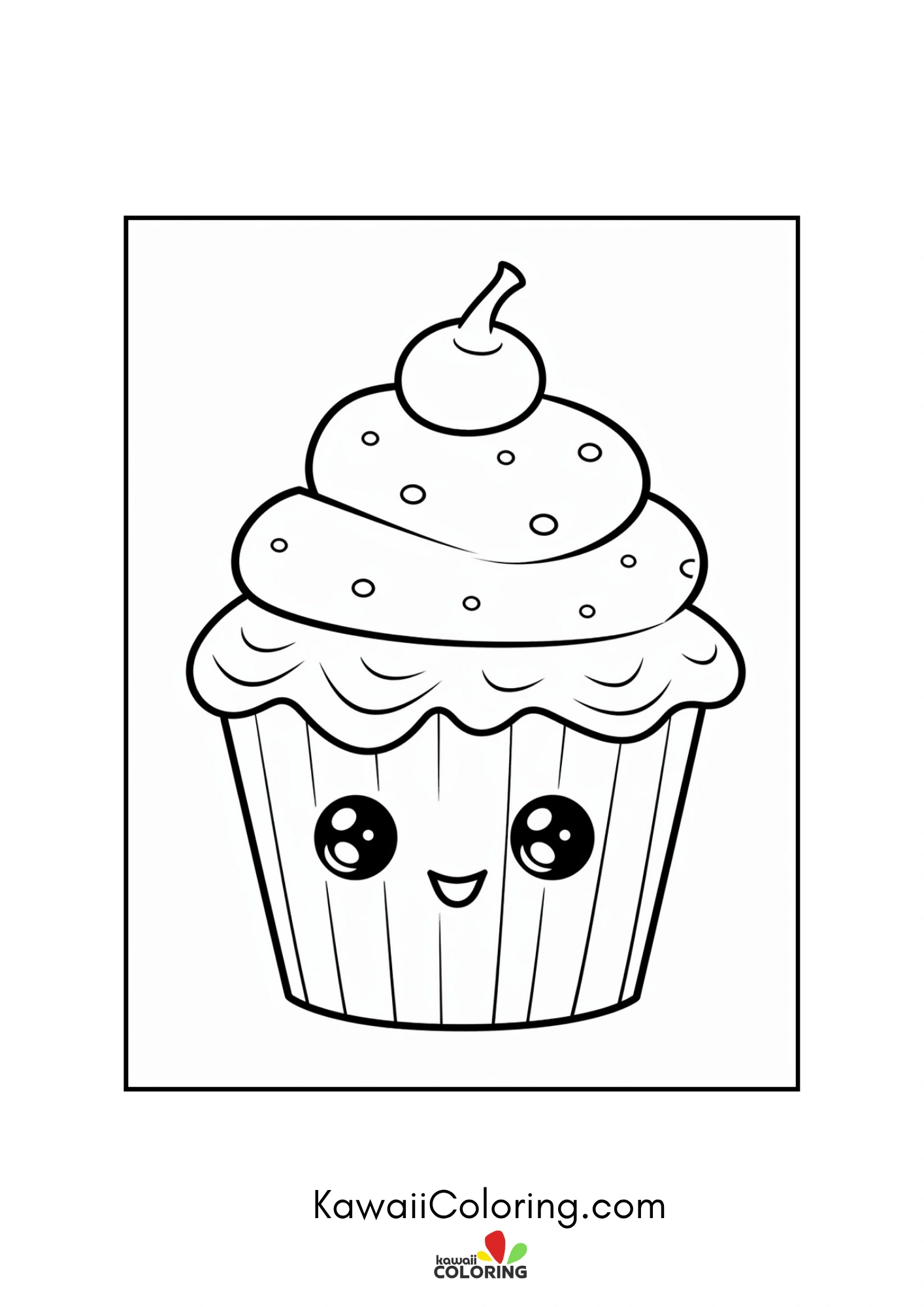 Smiling cupcake dessert coloring page