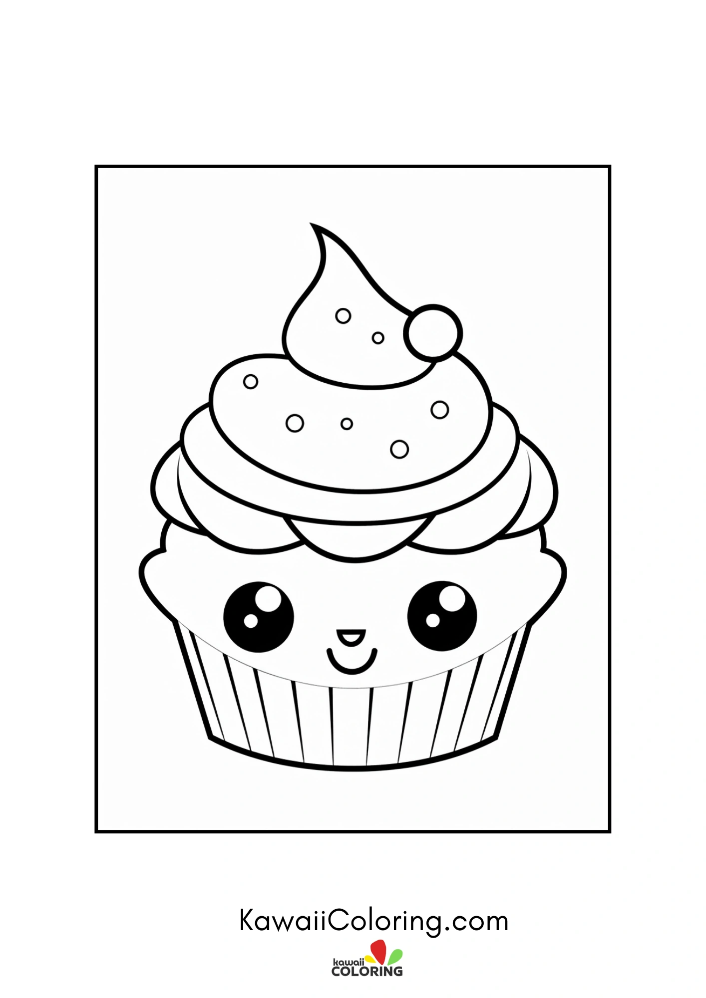 Smiling cupcake dessert coloring page
