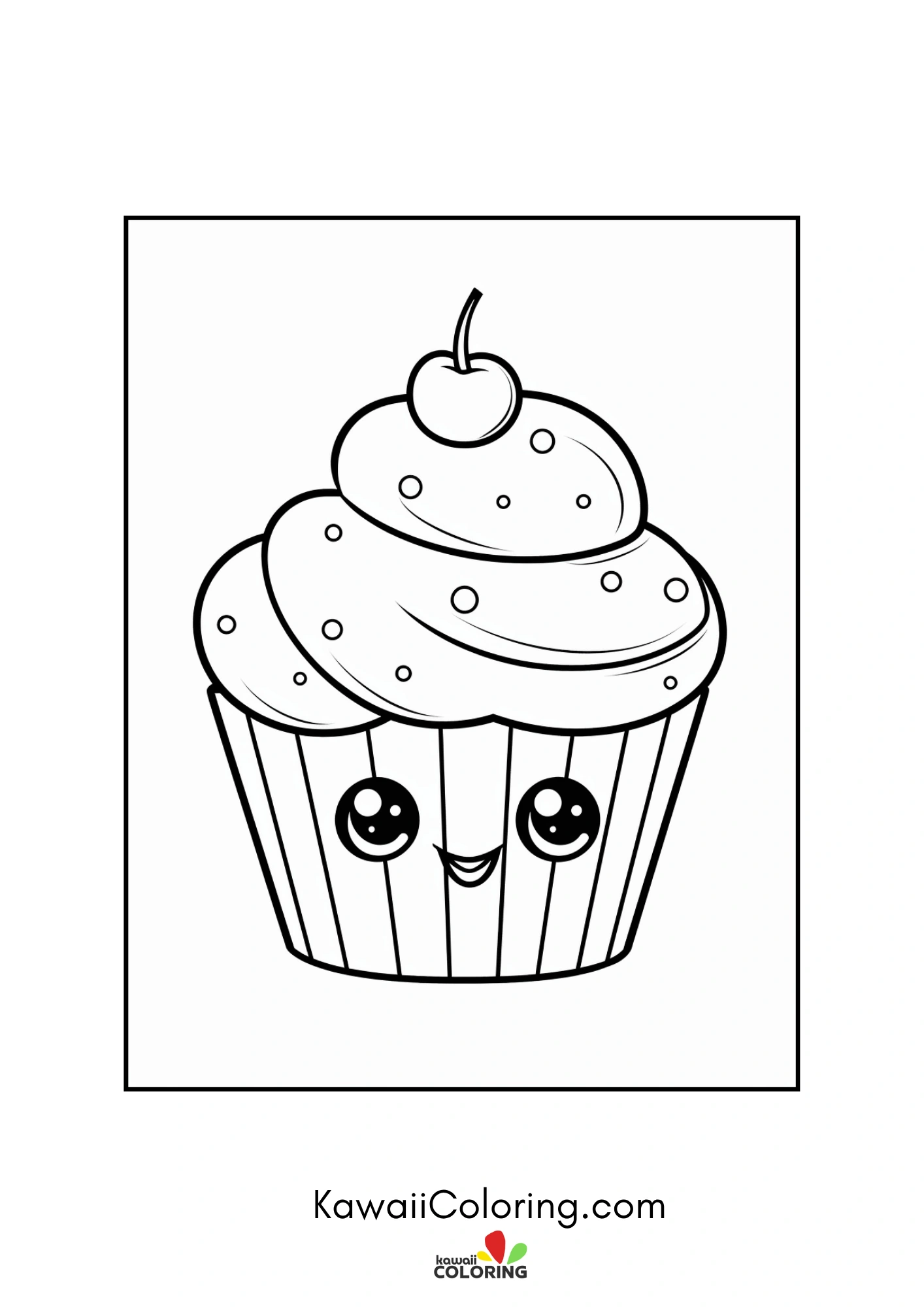 Smiling cupcake dessert coloring page