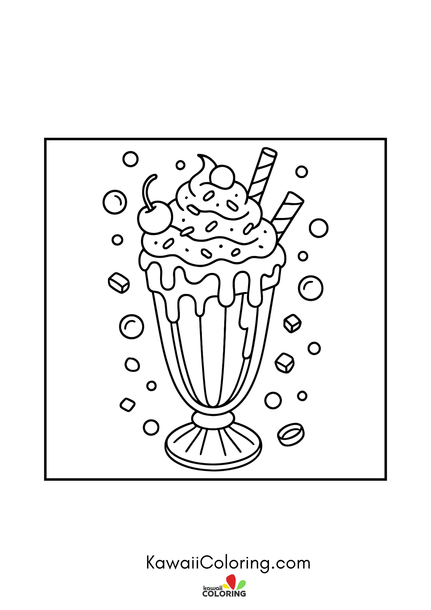 Dessert character surrounded by hearts