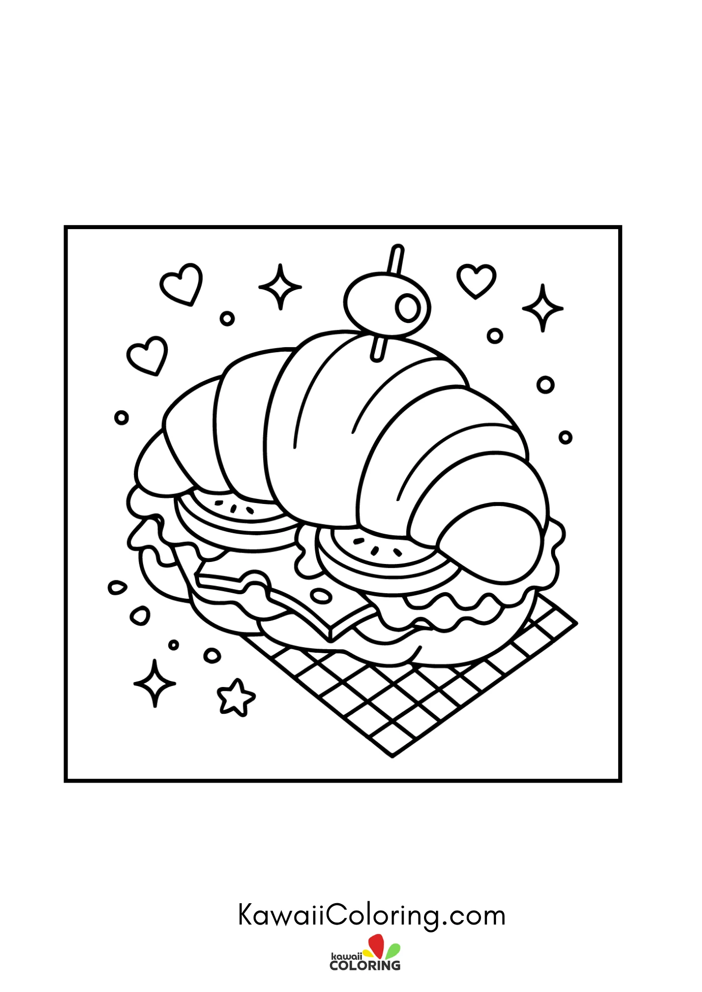 Cute cake and candy coloring page
