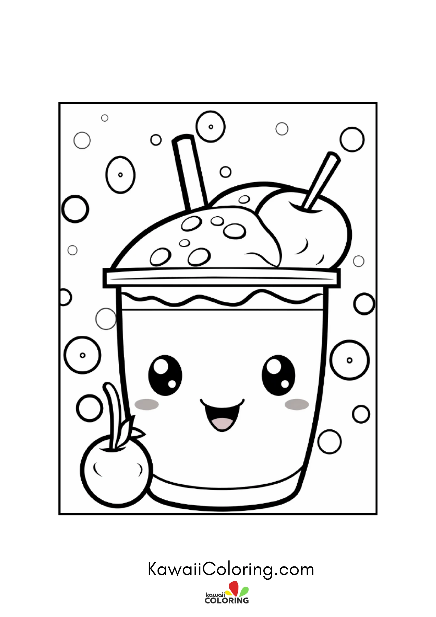 Kawaii beverage with straw and bubbles