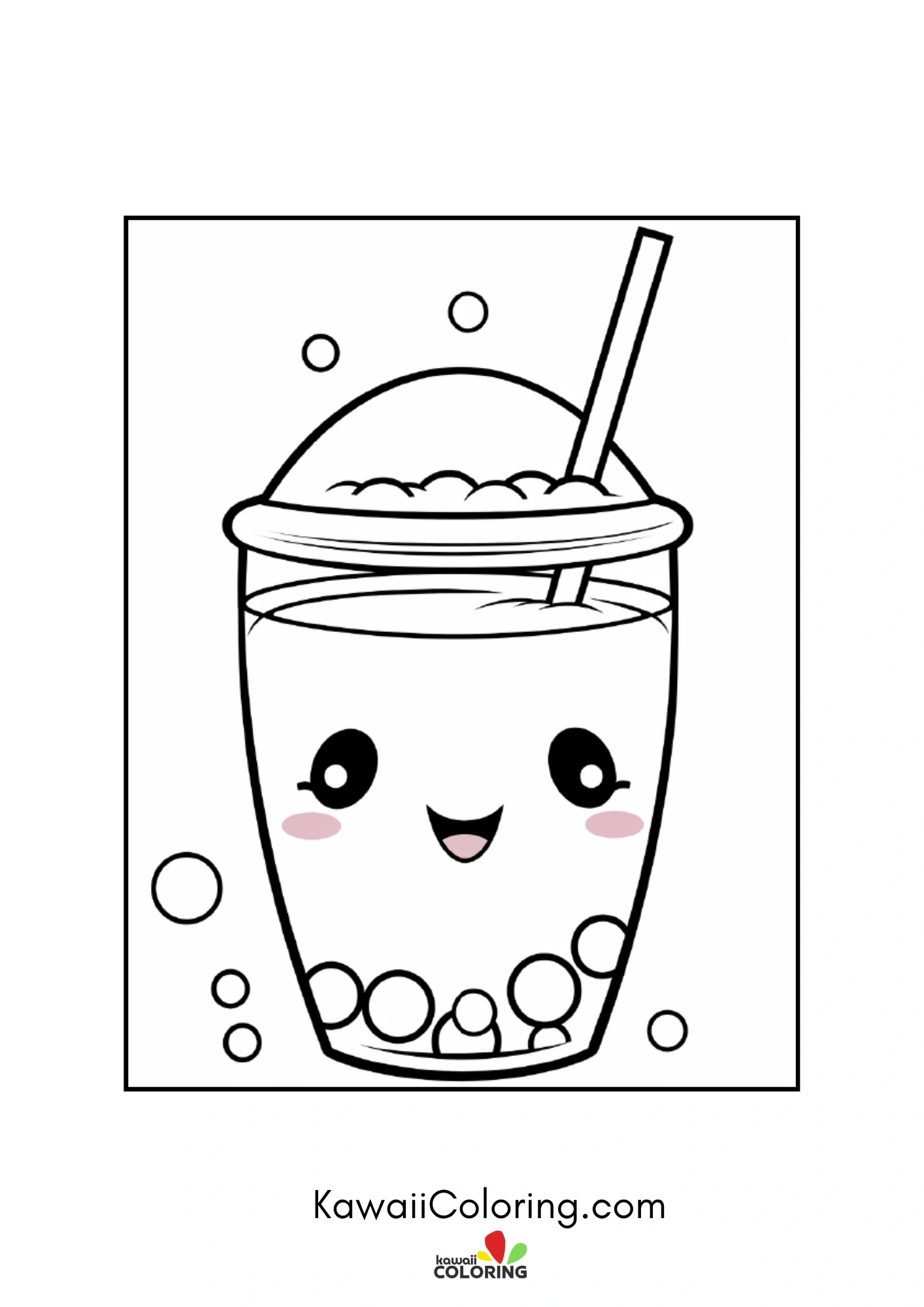 Kawaii beverage with straw and bubbles