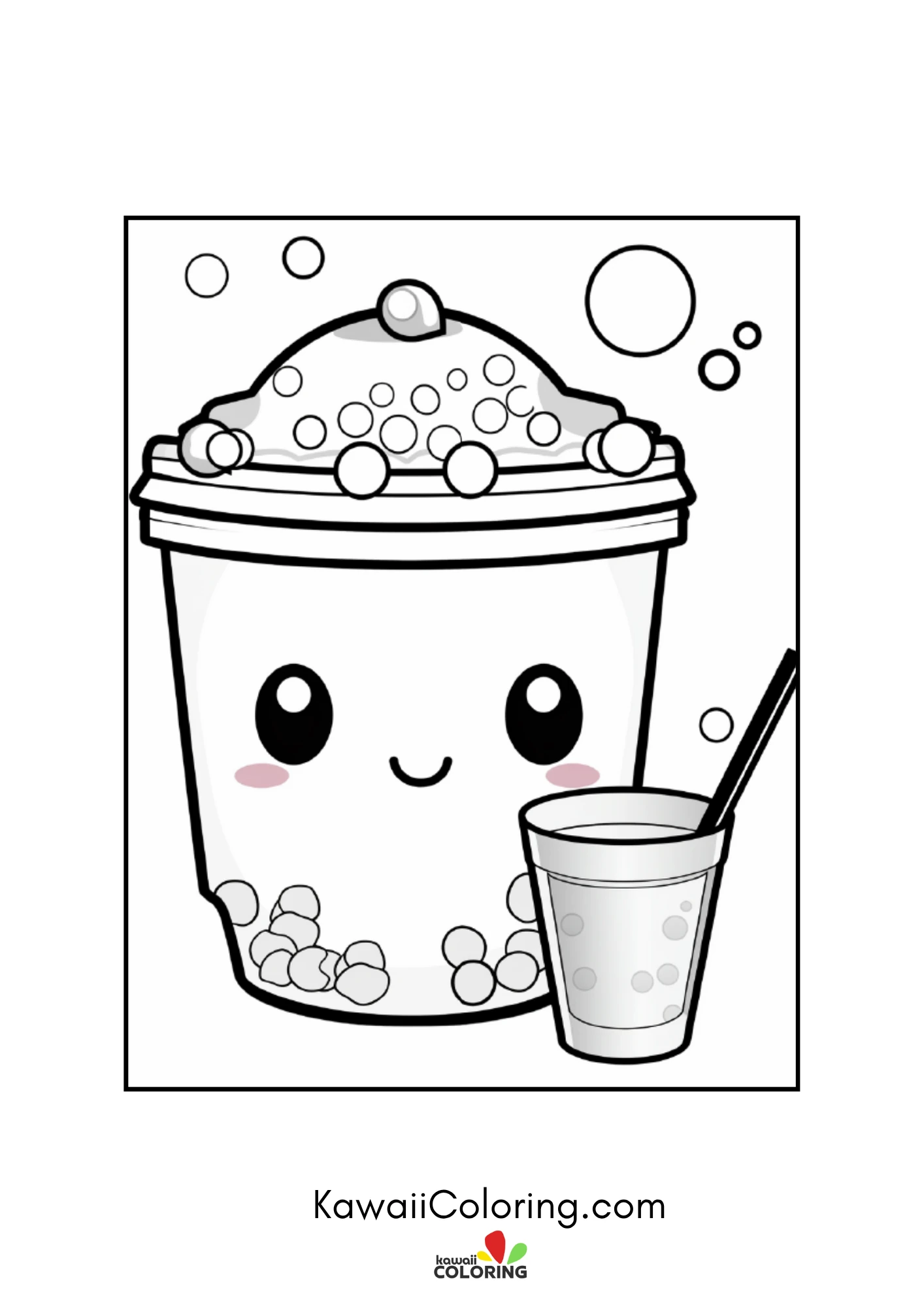 Kawaii beverage with straw and bubbles