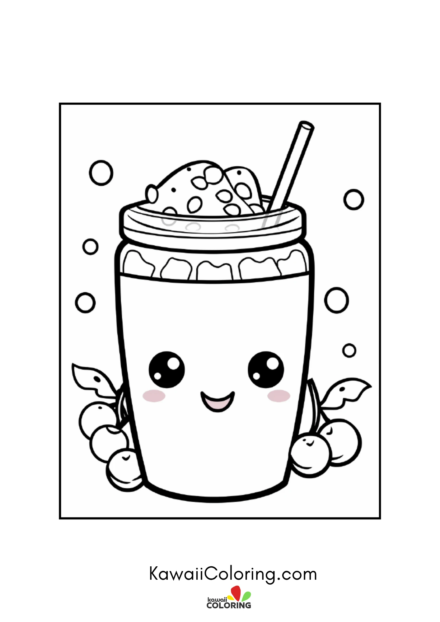 Kawaii beverage with straw and bubbles