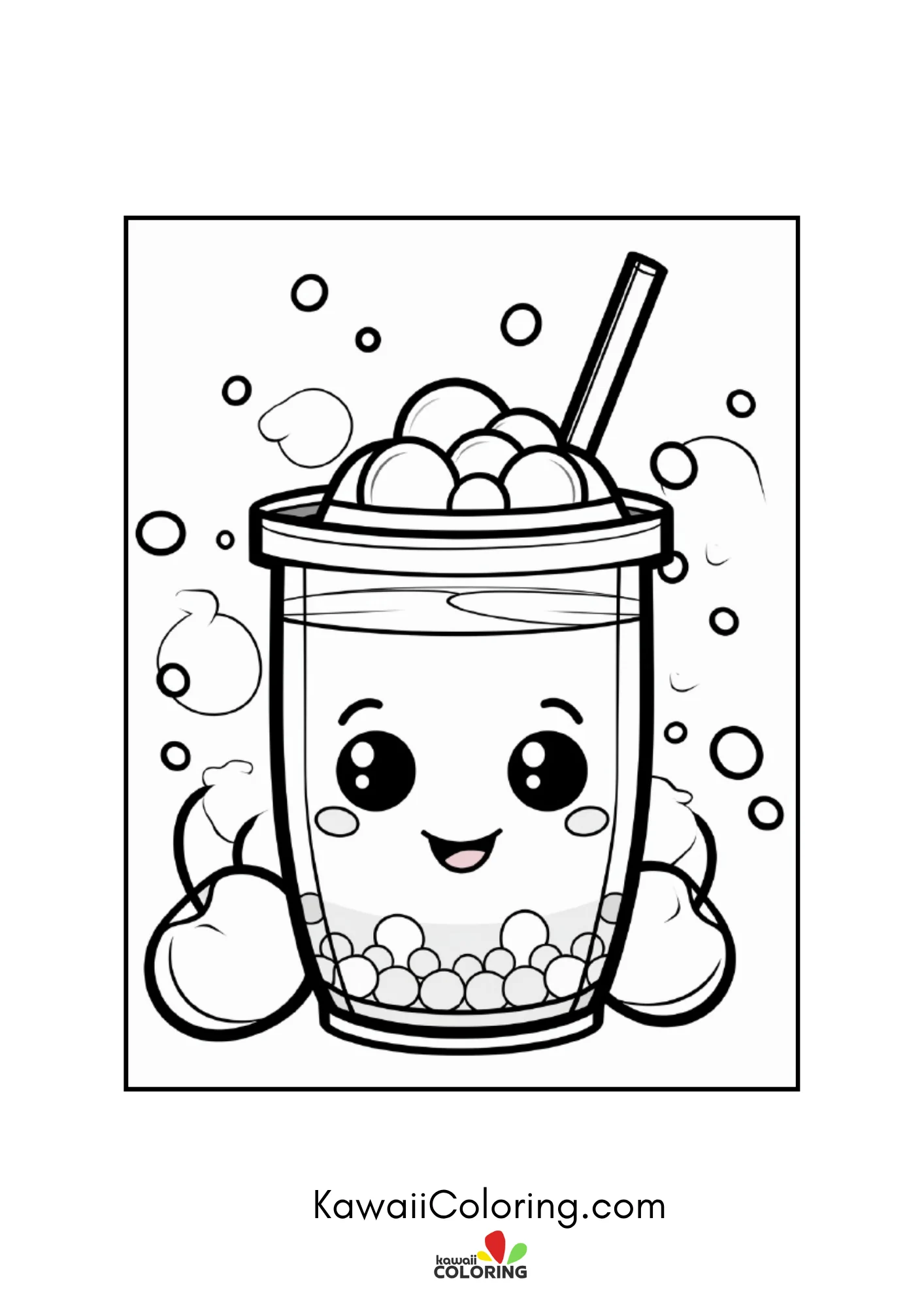 Kawaii beverage with straw and bubbles