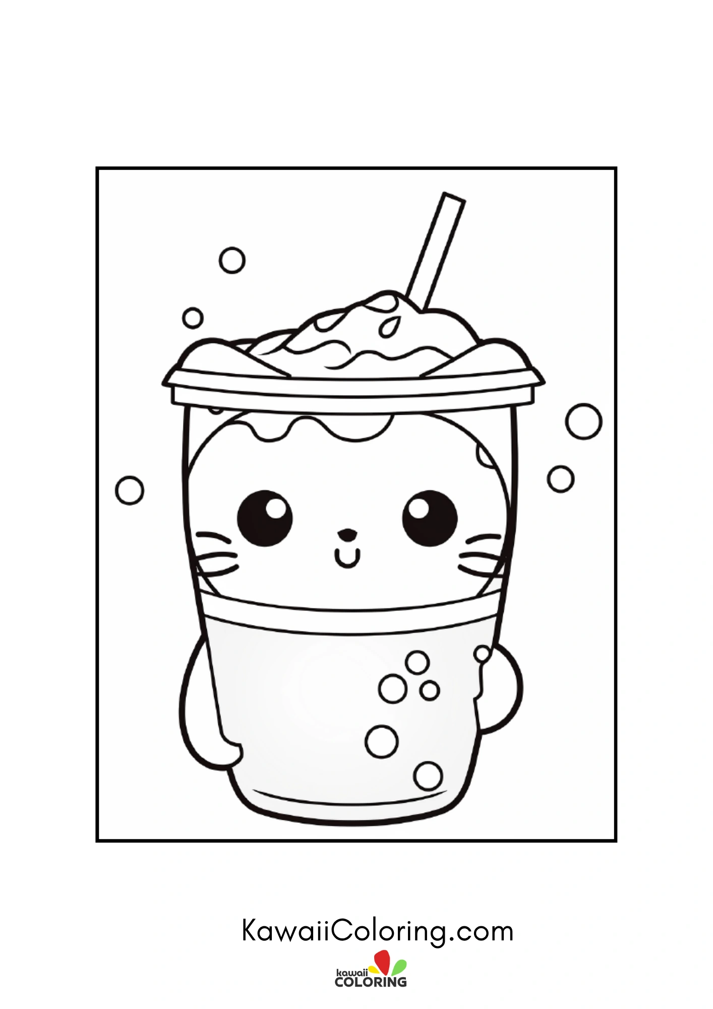 Kawaii beverage with straw and bubbles